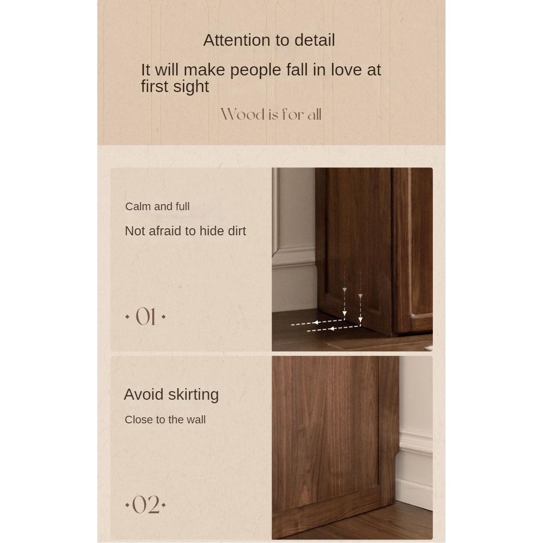 Vintage French Style Black Walnut Solid Wood Wardrobe - Classic Retro Closet for Bedroom & Living Room Storage