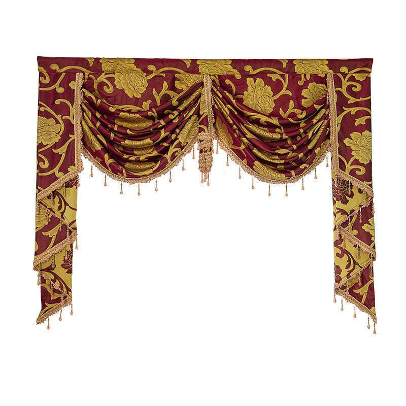 Luxury Rémy Royal Jacquard Valance - Burgundy Bed Skirt for King & Queen Size Beds - Elegant Bedroom Decor & Hotel Style Upgrade