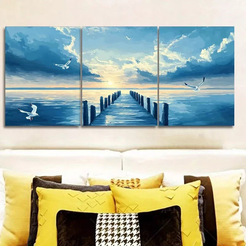 3-Piece Seagulls Over Harbor Nature Wall Art Set - Framed Canvas 40x60cm | High Quality Print | 100% Australian Made | Ready to Hang | Perfect for Living Room, Bedroom & Office Decor
