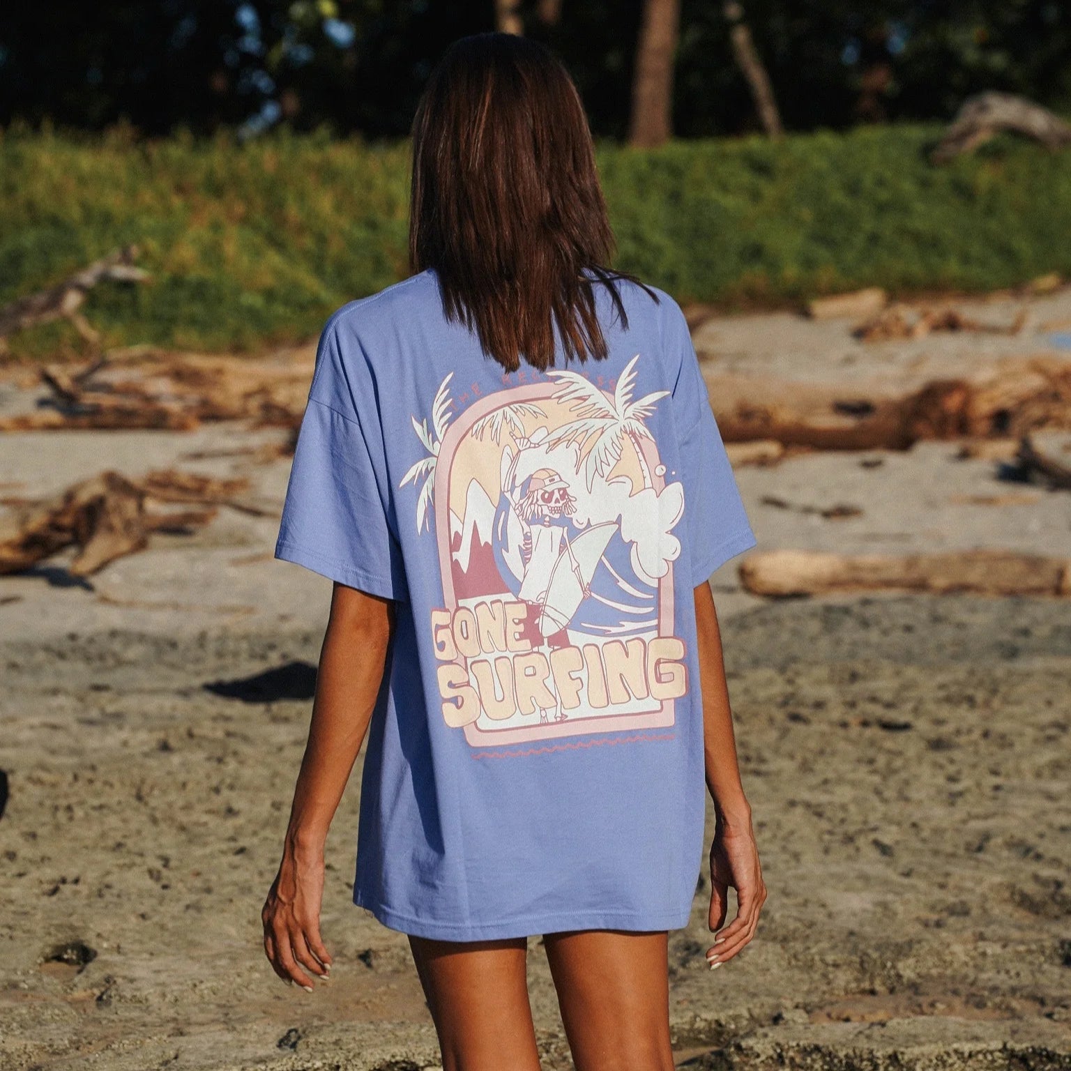 Reckless Gone Surfing Oversized T-Shirt - Comfortable Loose Fit Graphic Tee for Beach, Surfing & Casual Wear