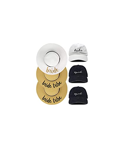 3 Sun Hats (1 Bride, 2 Bride Tribe) & 3 Dad Hats (1 Bride, 2 Squad)