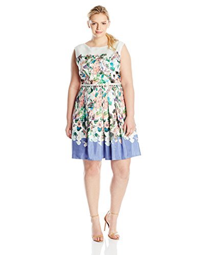 Julian Taylor Women's Plus Size Belted Floral Print Dress - Elegant & Comfortable Summer Maxi Dress for Casual Wear, Office & Special Occasions