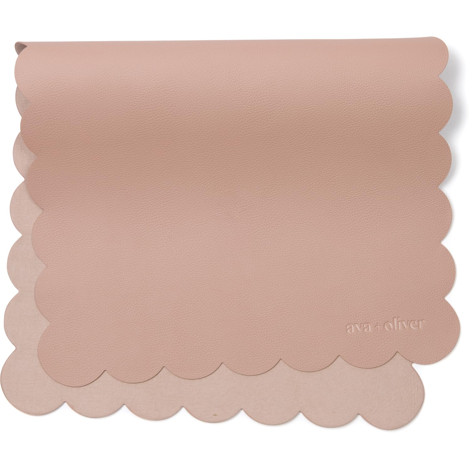 Vegan Leather Baby Changing Mat 16x30 Inches - Waterproof, Portable & Foldable Diaper Changing Pad for Travel - Easy to Clean, Wipeable Surface - Pink Scallop Design - Perfect for Nursery, Diaper Bags & On-the-Go Parents