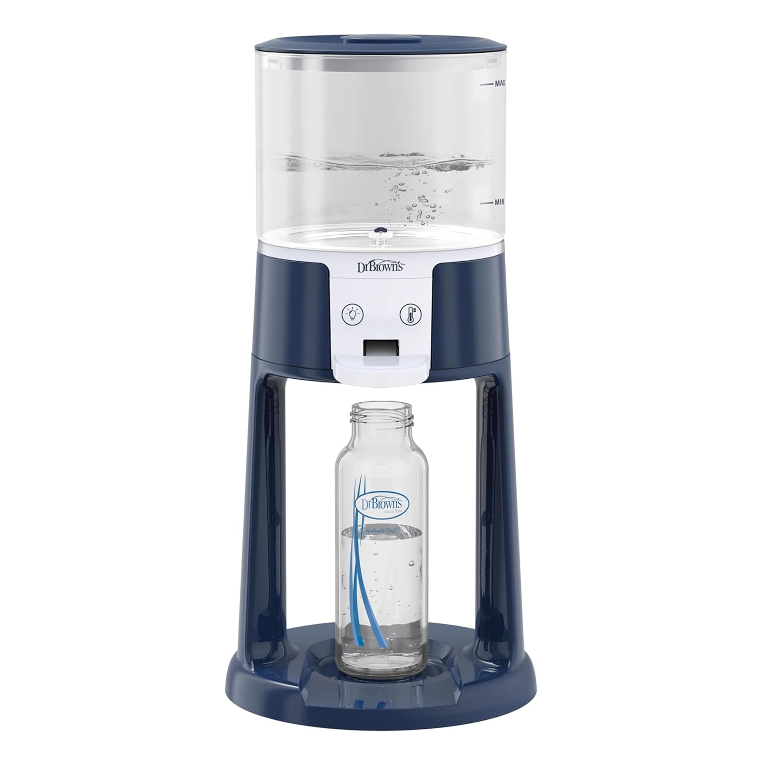 Dr. Brown’s Insta-Prep Warm Water Dispenser for Baby Formula - Large Glass Tank with 3 Temperature Settings (Blue) - Perfect for Quick Night Feedings & On-the-Go Parenting
