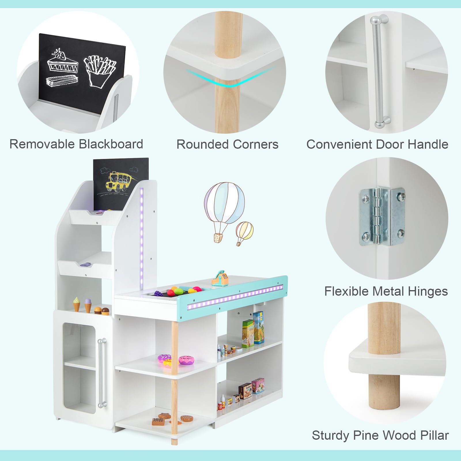 Costzon Wooden Pretend Play Grocery Store with Light, Shopping Cart, Cash Register & Vending Machine - Supermarket Playset with Chalkboard for Kids - Perfect Gift for Boys & Girls - Fun Role-Playing & Learning Toy for Home & Classroom
