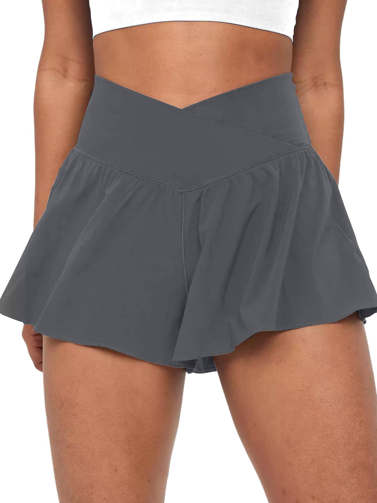 Women's 2-in-1 Crossover Flowy Athletic Shorts - Butterfly Running Shorts & Tennis Skort with Pockets for Gym, Workout & Outdoor Activities