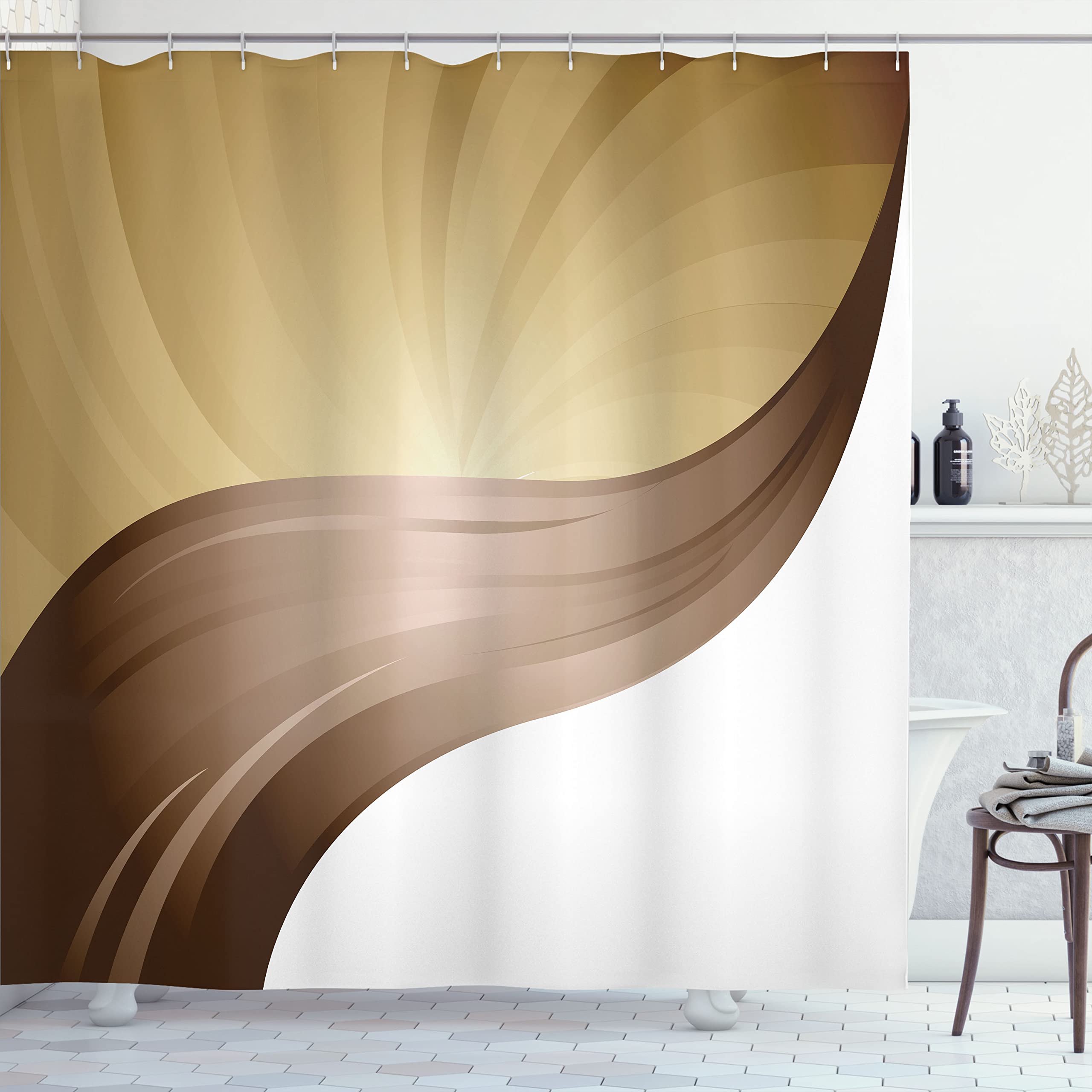 Ambesonne Contemporary Abstract Shower Curtain - Spiraling Stripes Monochrome Modern Art Design, 69x70 Inch Waterproof Fabric Bathroom Decor with Hooks (Brown/White) | Perfect for Modern Bathrooms & Spa-Like Retreats