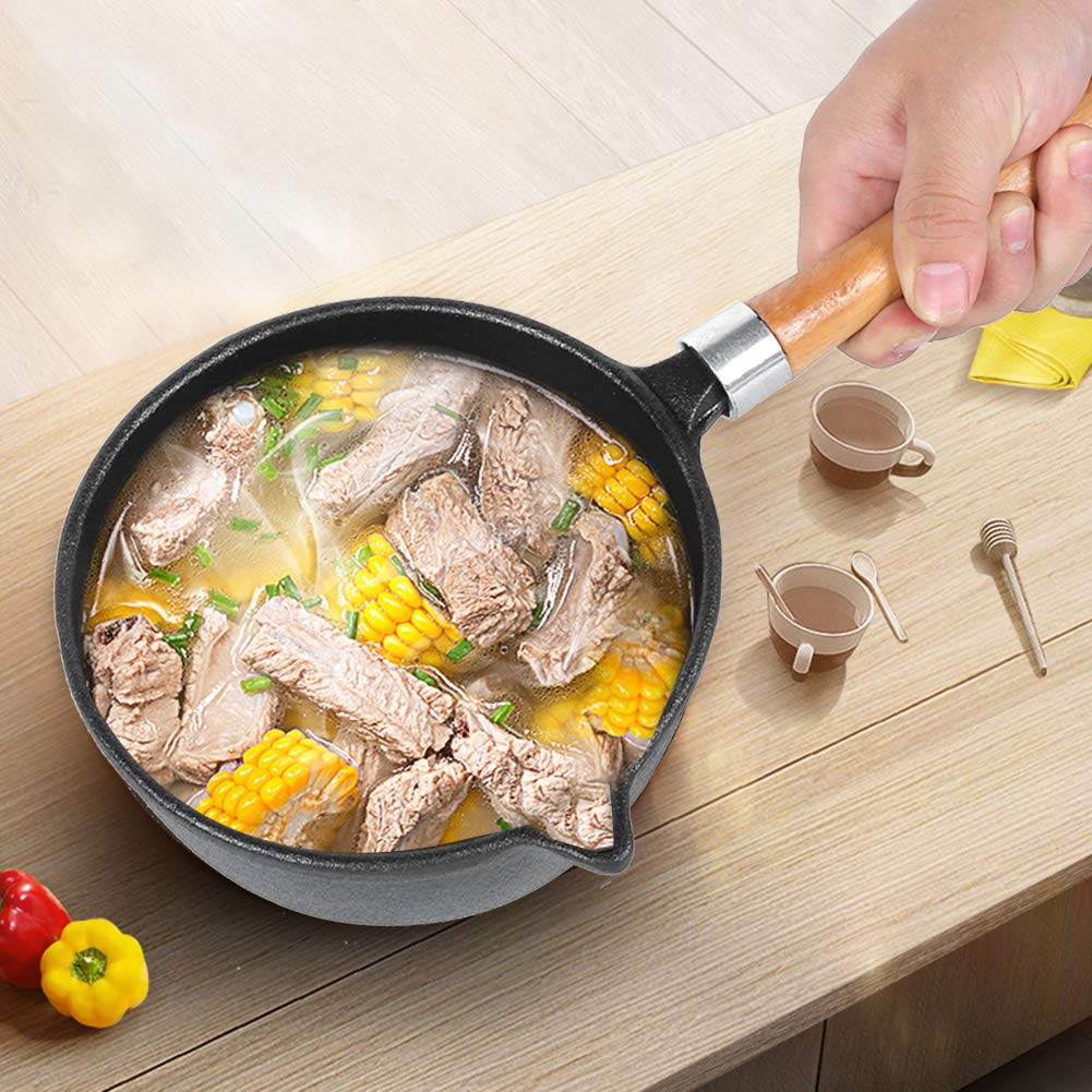 Cast Iron Milk Pot with Lid - Heat Insulation Handle Saucepan for Cooking Soup, Noodles & More | Perfect for Home Kitchen, Camping & Outdoor Cooking