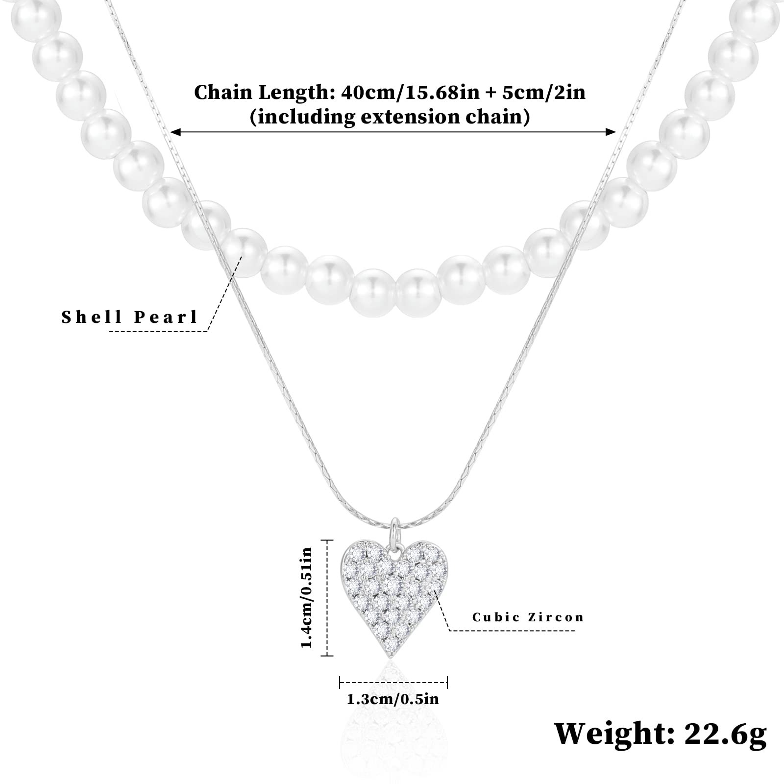 Layered Pearl Necklace for Women - 16K Gold Plated Love Zircon Pendant Choker, Elegant Dainty Jewelry for Wedding, Anniversary & Date Night Gifts