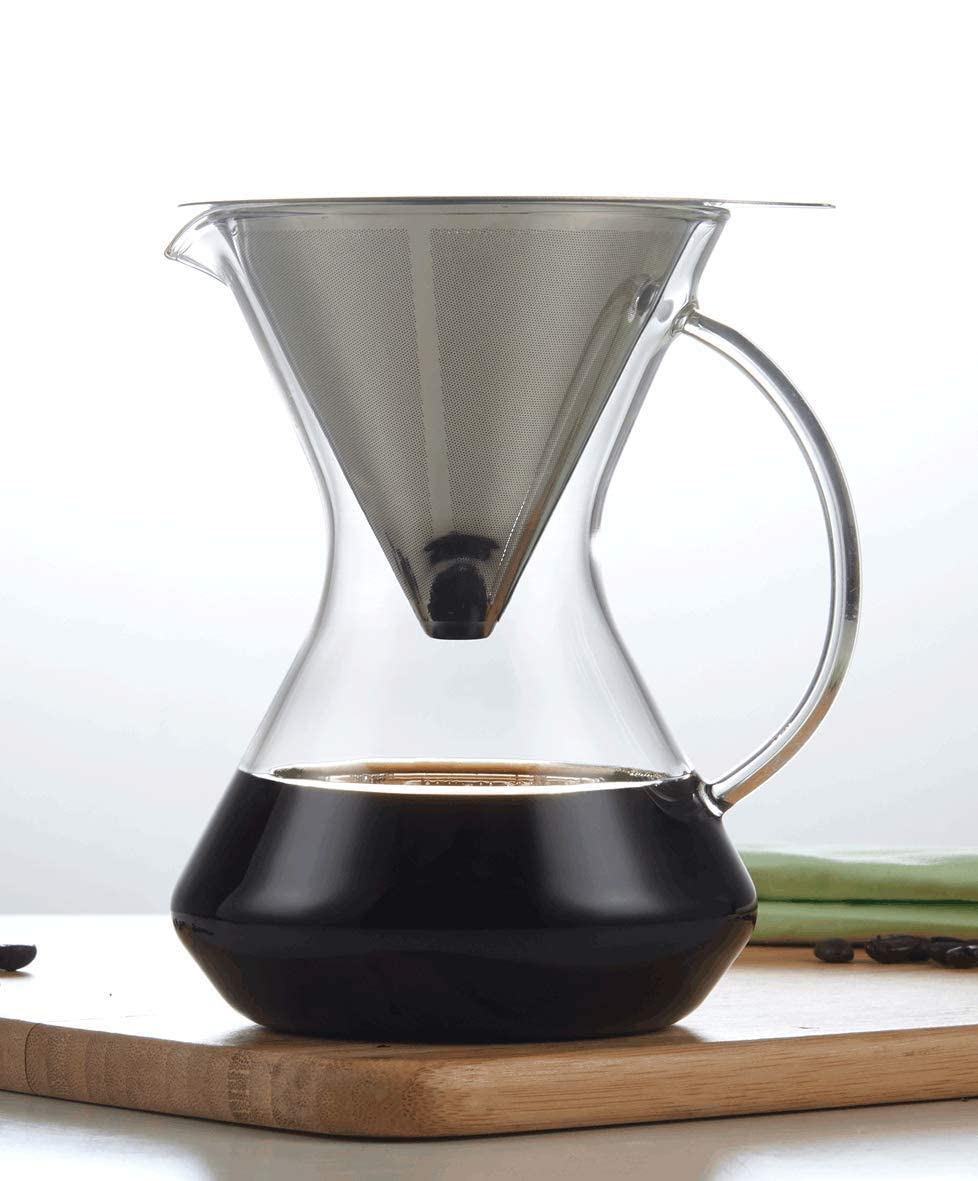 Premium Glass Pour Over Coffee Maker - 17oz/500ml with Dripper Filter & Ergonomic Handle - Perfect for Home Brewing, Office Use & Camping