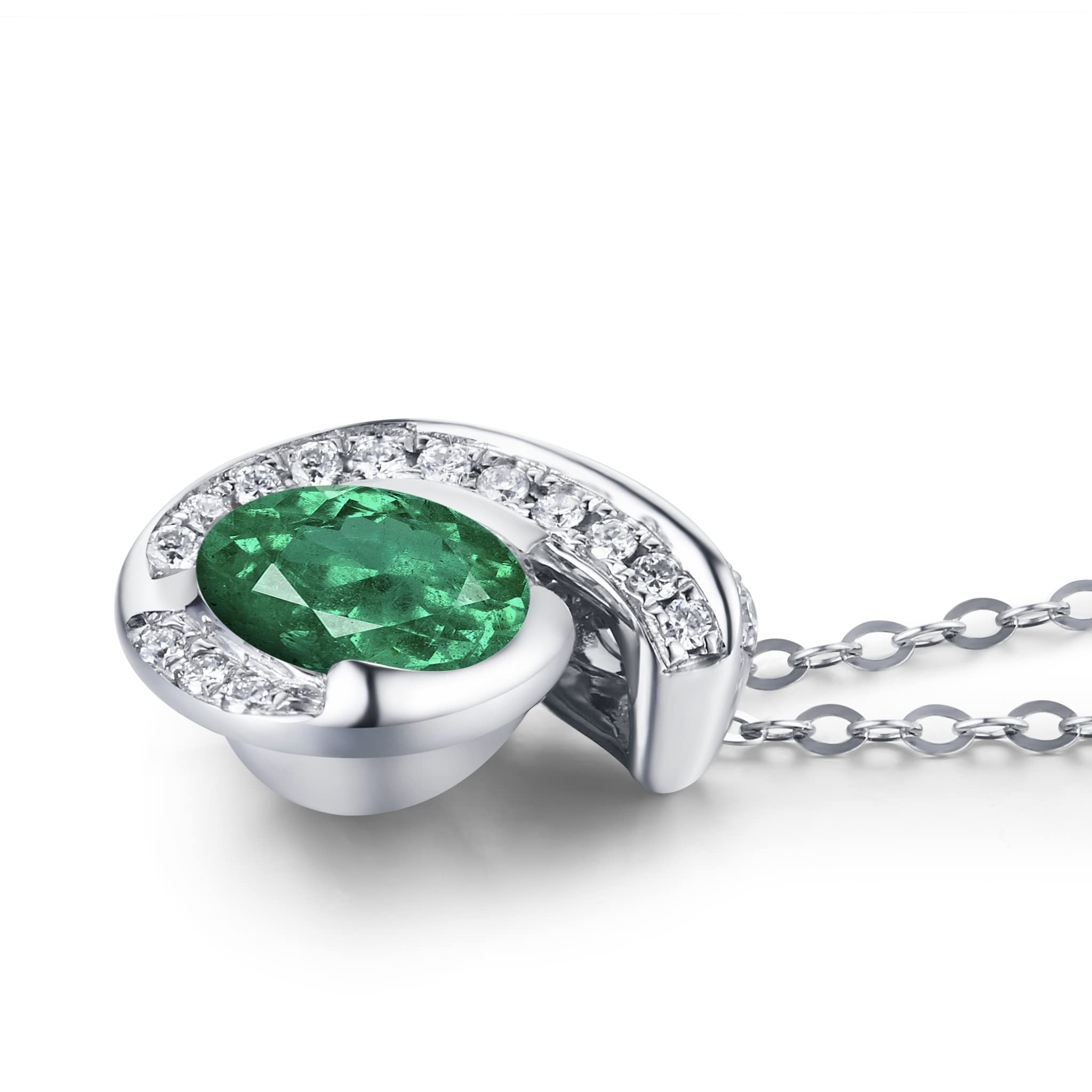 Emerald Diamond Pendant Necklace - Dainty Layering Chain for Women - Minimalist May Birthstone Jewelry - Everyday Elegant Necklace for Gifts, Anniversaries & Special Occasions