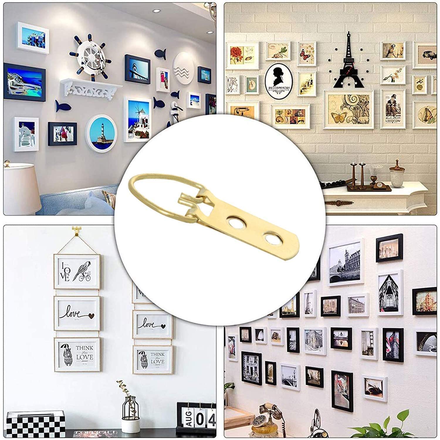 Gold Tone Ring Picture Frame Buckle Kit - 10PCS for Photo Hanging & Home Decor