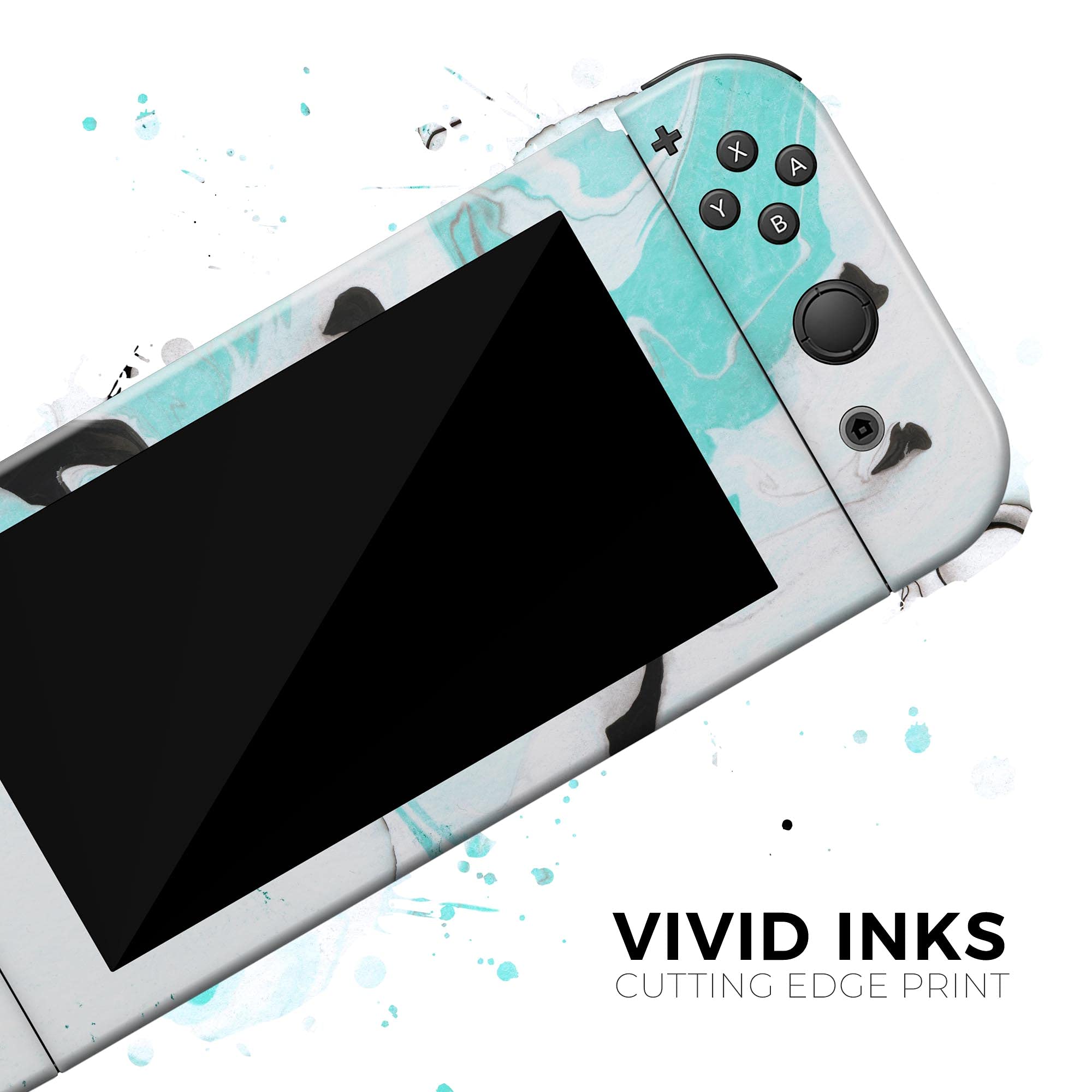 Nintendo Switch Lite Skin Decal - Black & Teal Marble Vinyl Wrap Cover - Scratch Resistant Protective Removable Sticker - Perfect for Gaming Protection & Customization