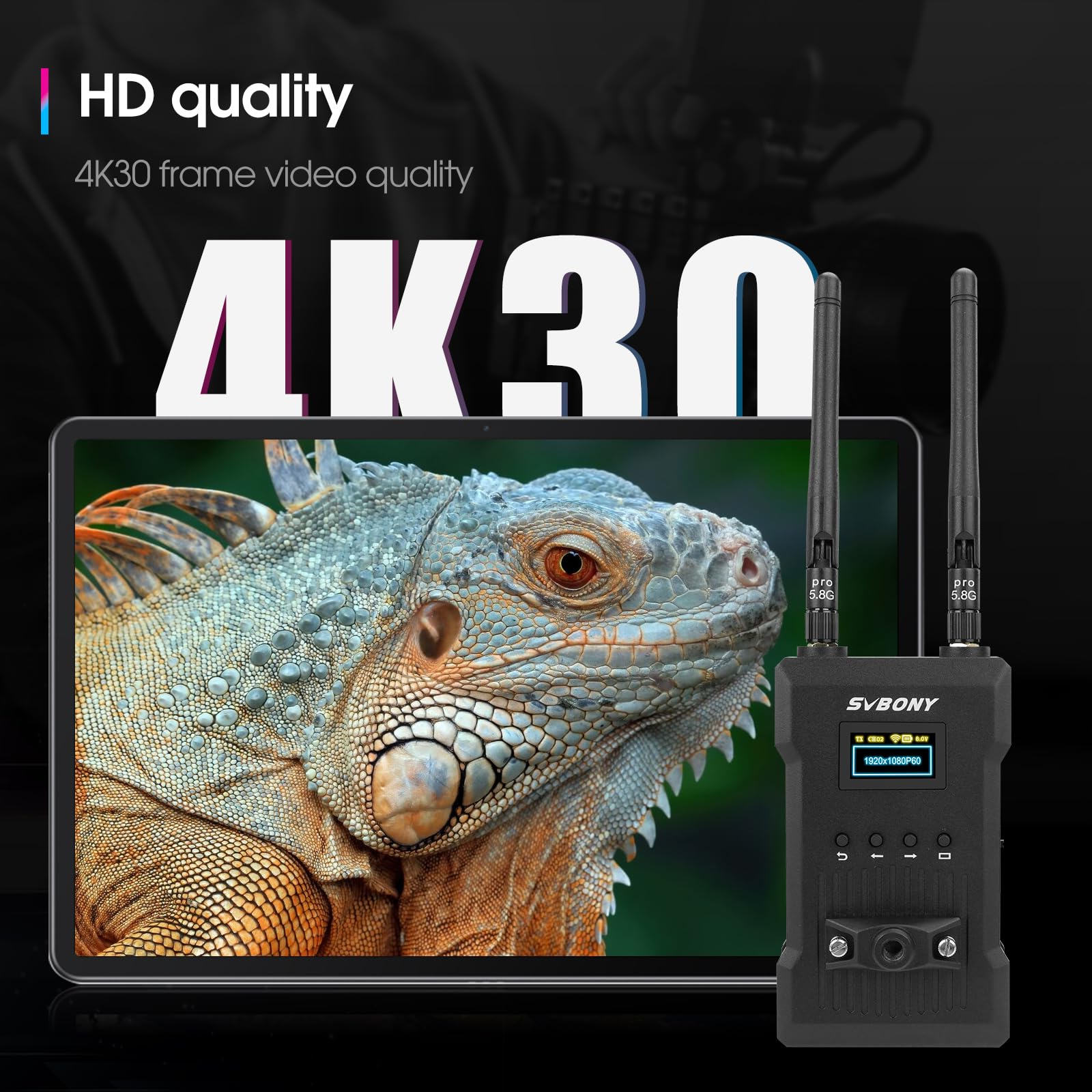 SVBONY ST1 4K Wireless HDMI Video Transmitter and Receiver System - 5G 8-Band 300m Range, 30FPS, 0.06s Low Latency with OLED Display for Live Streaming, Photography & Videography - Perfect for YouTube, Twitch, Gaming, and Professional Video Production