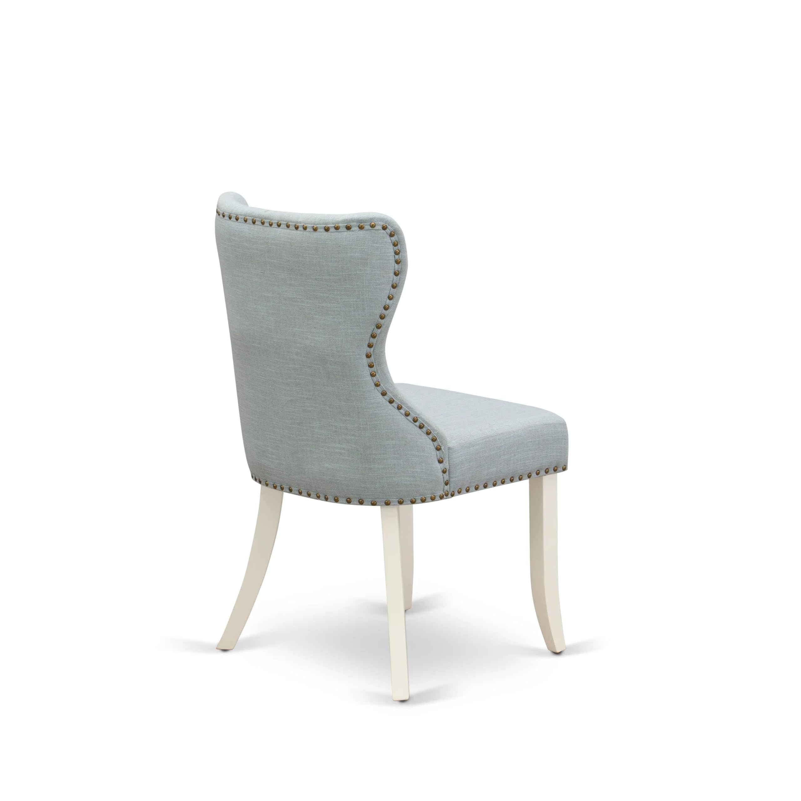 East West Furniture 3-Piece Round Dining Table Set with Pedestal Base & 2 Baby Blue Linen Parsons Chairs - 36x36 Inch Small Space Kitchen Table in Linen White - Perfect for Apartments, Breakfast Nooks & Cozy Dining Areas