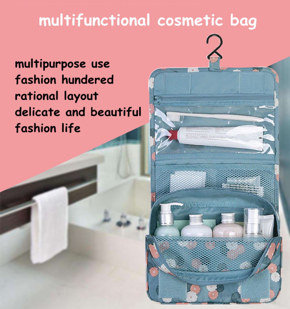 King&Pig Waterproof Hanging Toiletry Bag - Multifunctional Travel Cosmetic Organizer for Makeup, Toiletries & Essentials - Perfect for Camping, Gym, Business Trips & Vacation (Navy Star)