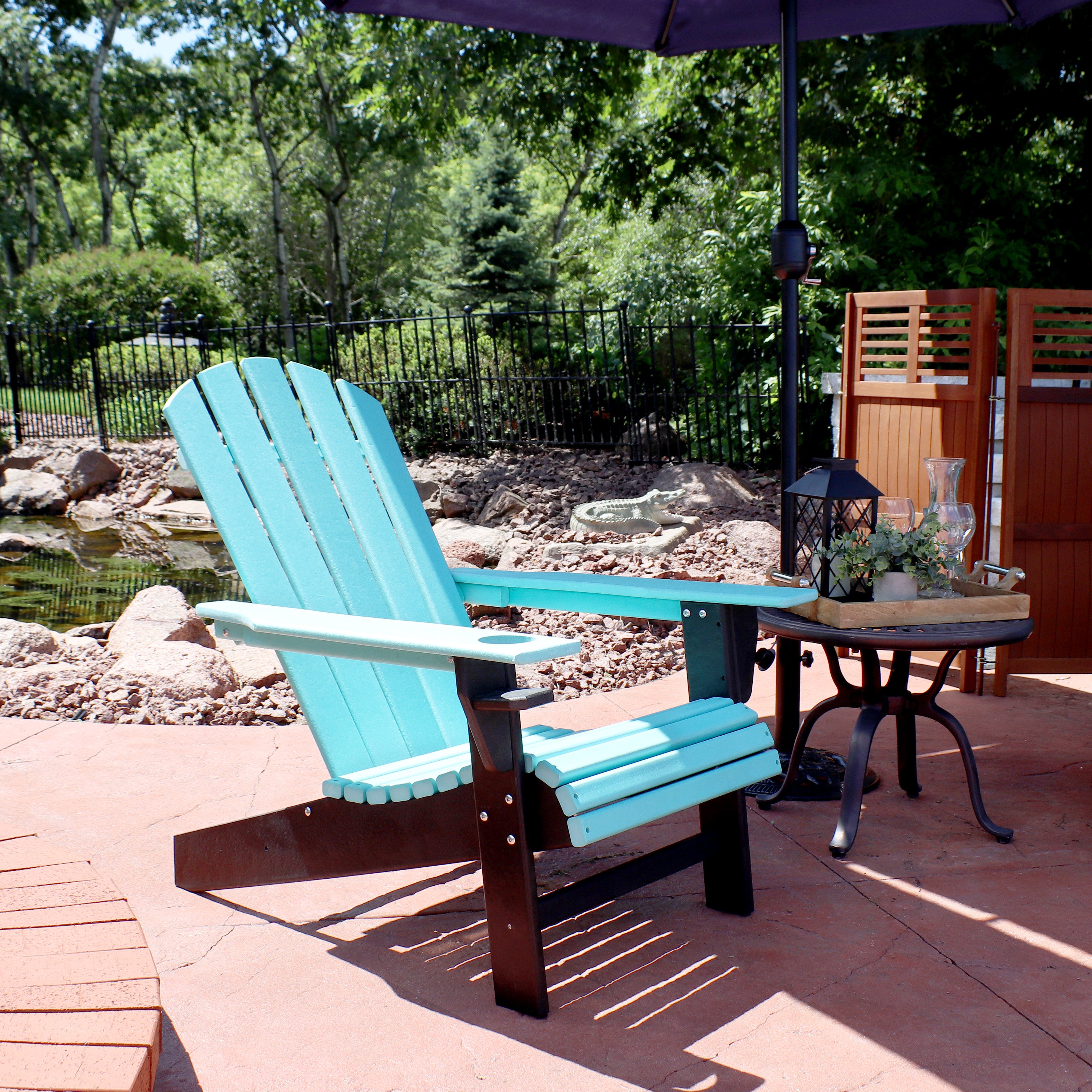 Premium Sunnydaze All-Weather 2-Tone Outdoor Adirondack Chair with Cup Holder - Durable Patio Furniture for Garden, Poolside & Backyard Relaxation
