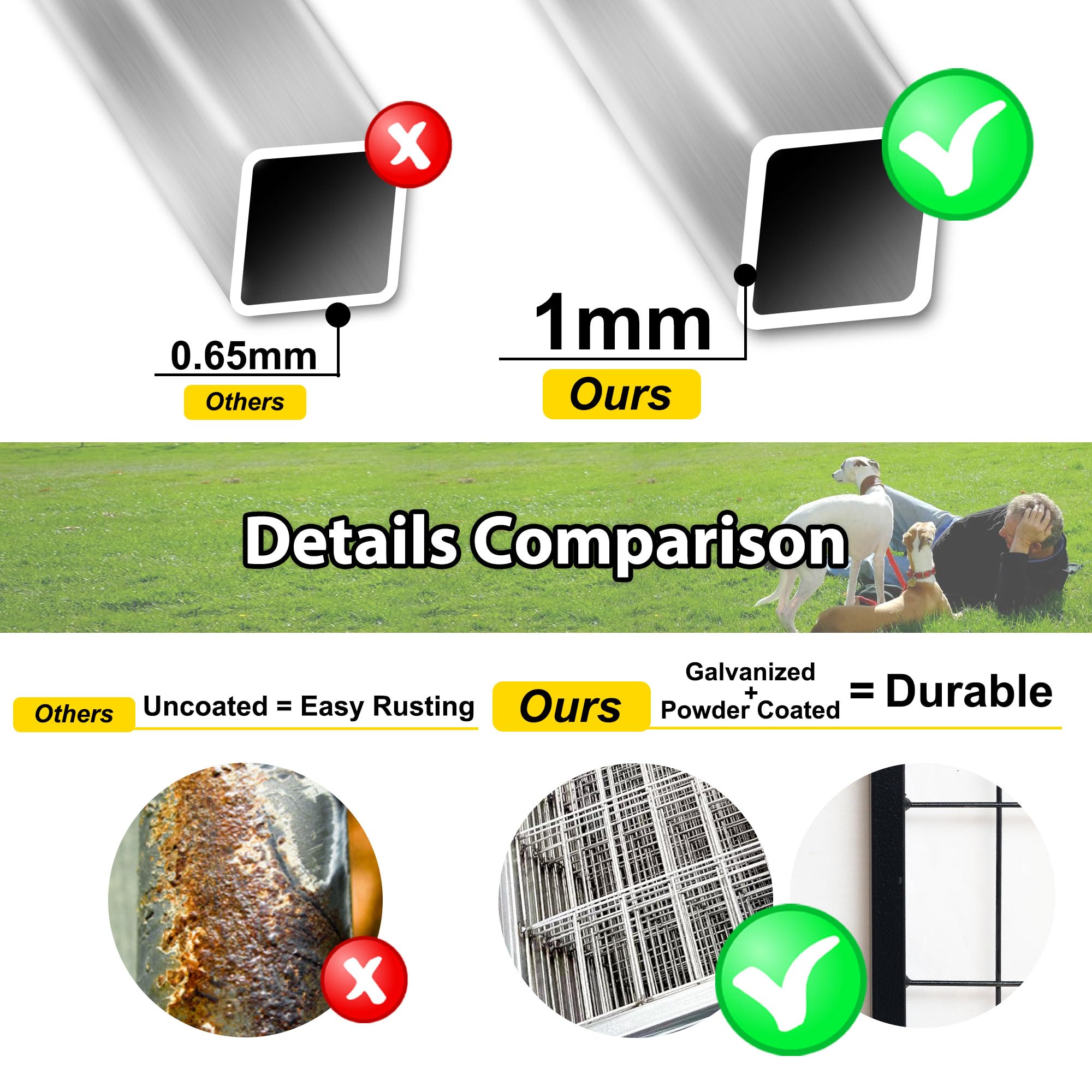 Heavy Duty Outdoor Dog Kennel for Large Dogs - 8'L x 4'W x 6'H Metal Dog Playpen with Roof Cover & Feeding Door - Weatherproof Yard Fence House for German Shepherds, Huskies - Perfect for Backyard, Camping & Outdoor Adventures