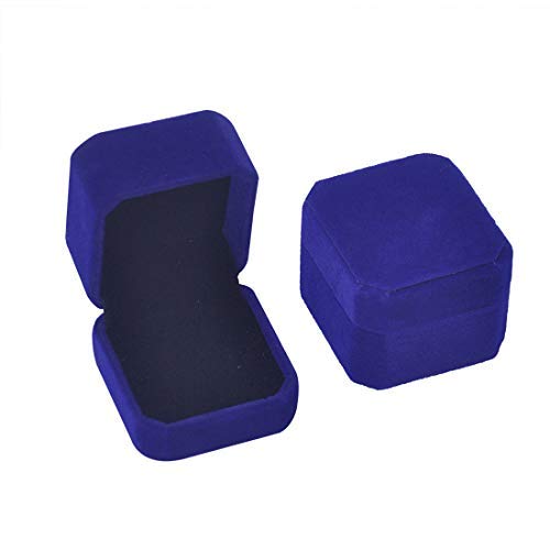 Premium Velvet Jewelry Gift Box Set of 2 - Blue Ring & Earring Storage Case (2.2x1.9x1.6 inch) - Perfect for Wedding, Anniversary, Engagement & Valentine's Day Gifts