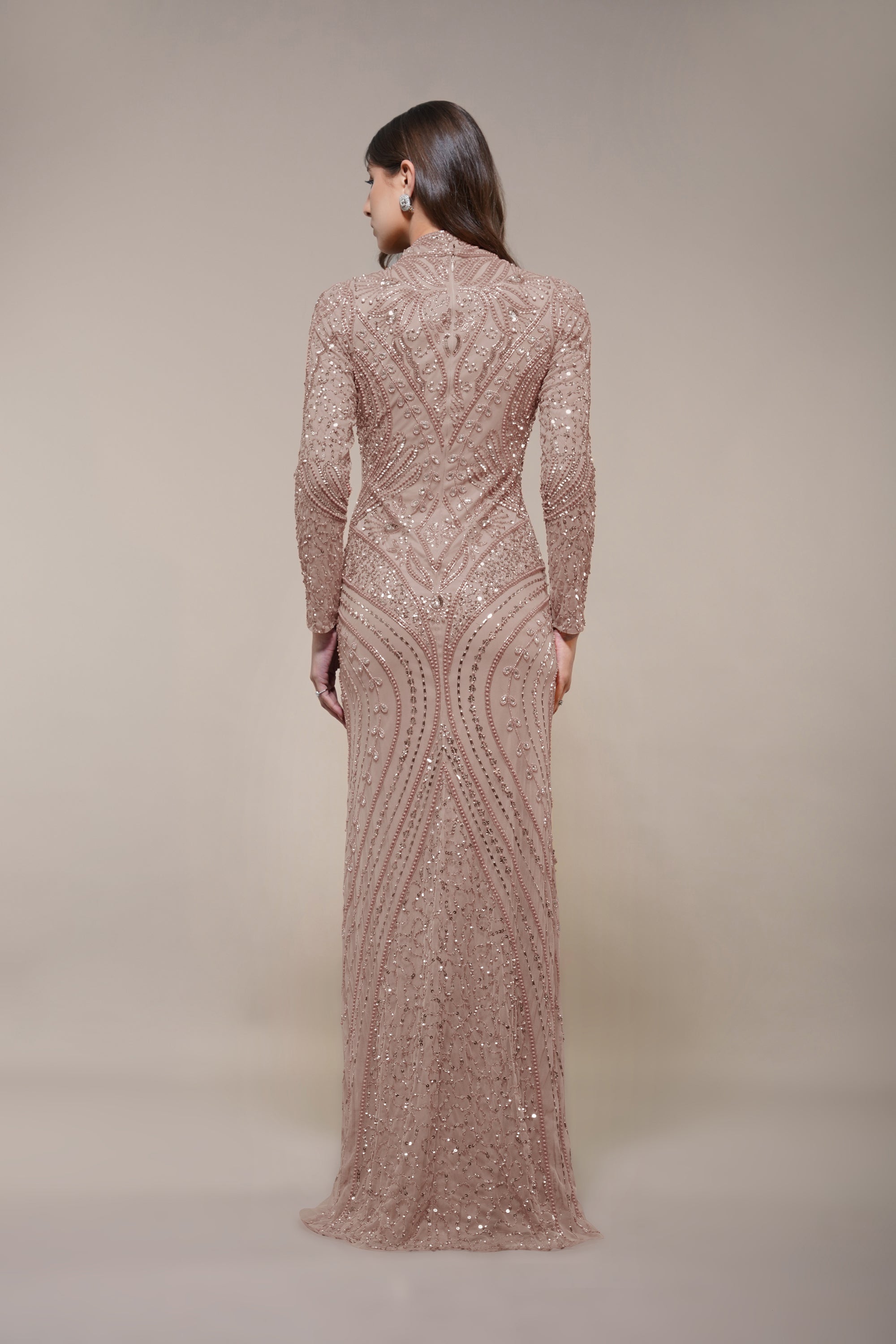 Elegant Lotus Embellished Maxi Dress in Taupe - Perfect for Weddings, Parties & Summer Vacations