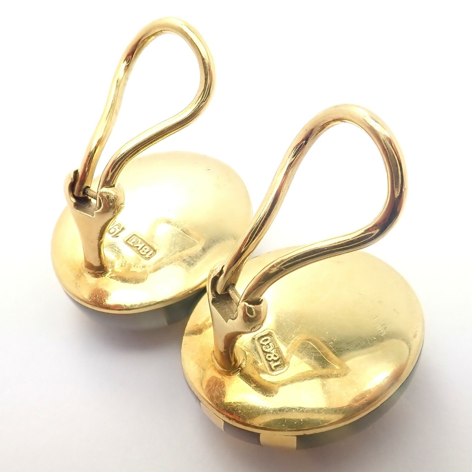 Tiffany & Co Cummings 18k Yellow Gold Mother of Pearl Black Jade Earrings - Luxury Vintage Dangle Earrings for Women - Perfect for Weddings, Parties & Special Occasions
