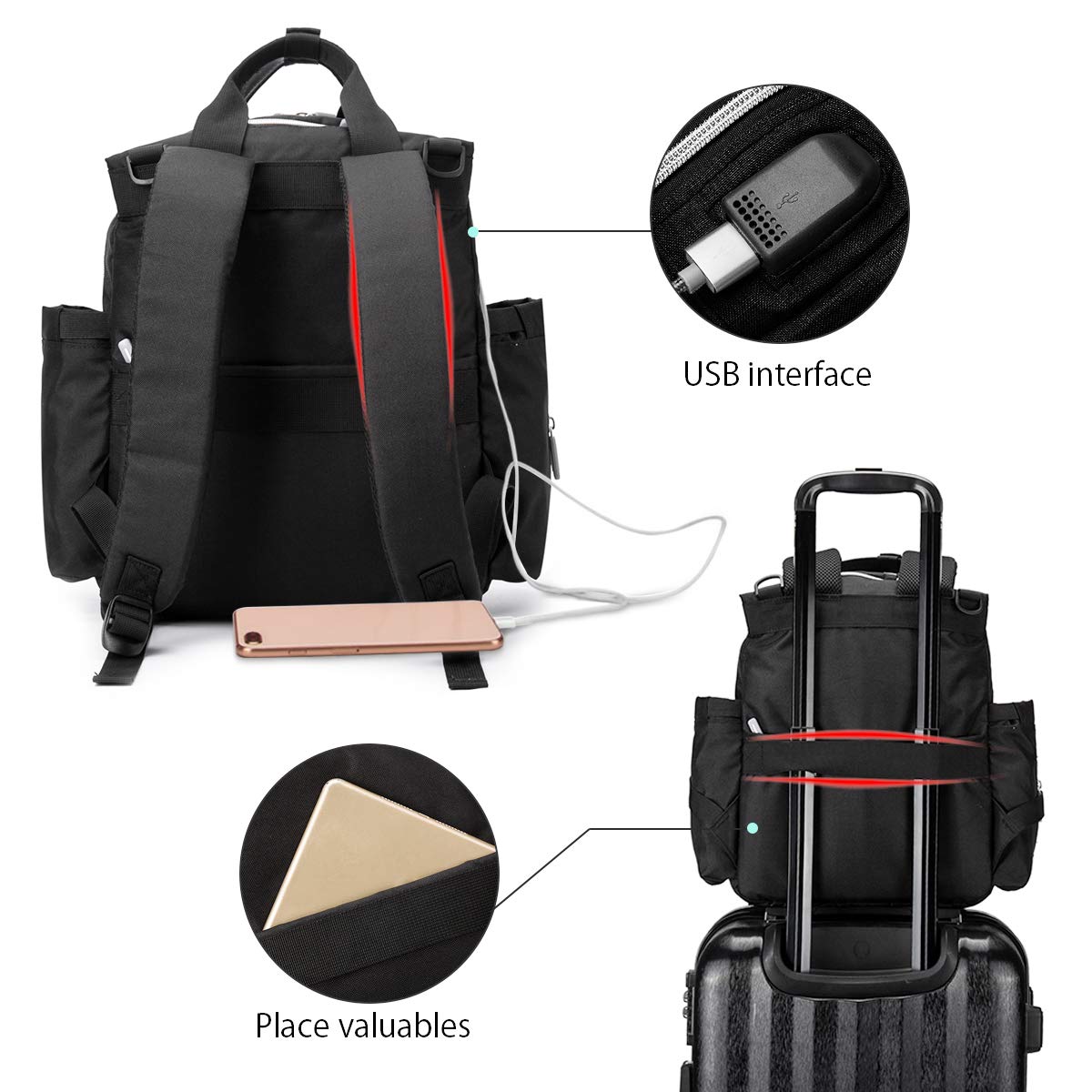 Waterproof Baby Diaper Bag Backpack with Changing Pad - Stylish & Spacious for Travel, Daycare & On-the-Go Parents (Black) | Perfect for Newborn Essentials, Outings & Baby Care Trips
