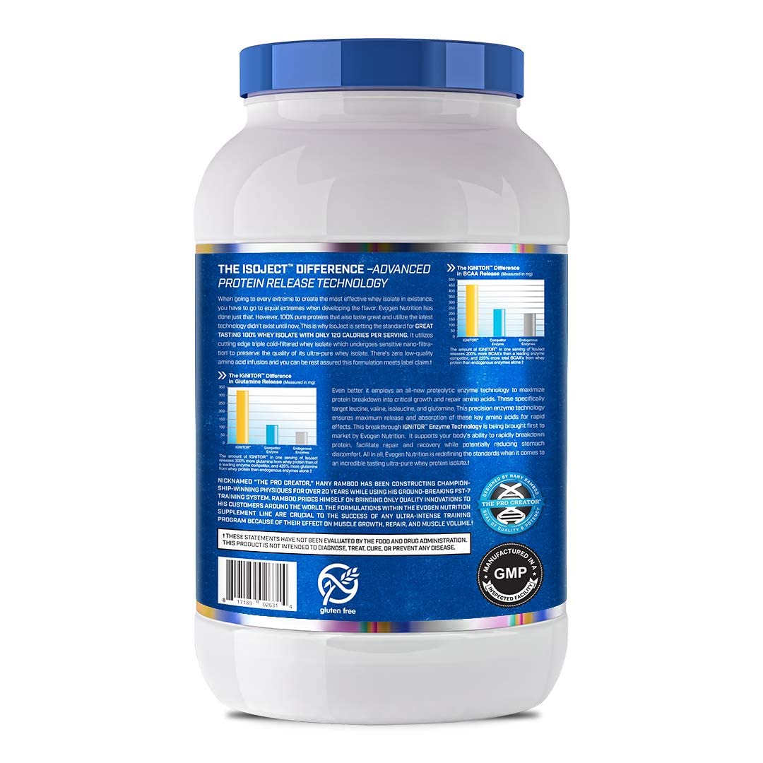 Evogen IsoJect Whey Protein Isolate Powder - Cookies & Cream Flavor (857g) for Muscle Recovery & Post-Workout Nutrition | Gym, Fitness & Bodybuilding Supplement