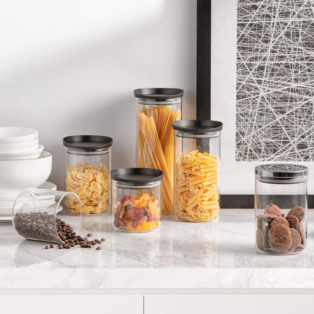 Premium Glass Food Storage Containers with Stainless Steel Lids - Airtight Kitchen Canister Set for Flour, Sugar, Coffee & Dry Goods - Stackable Pantry Organization for Home, Office & Restaurant Use