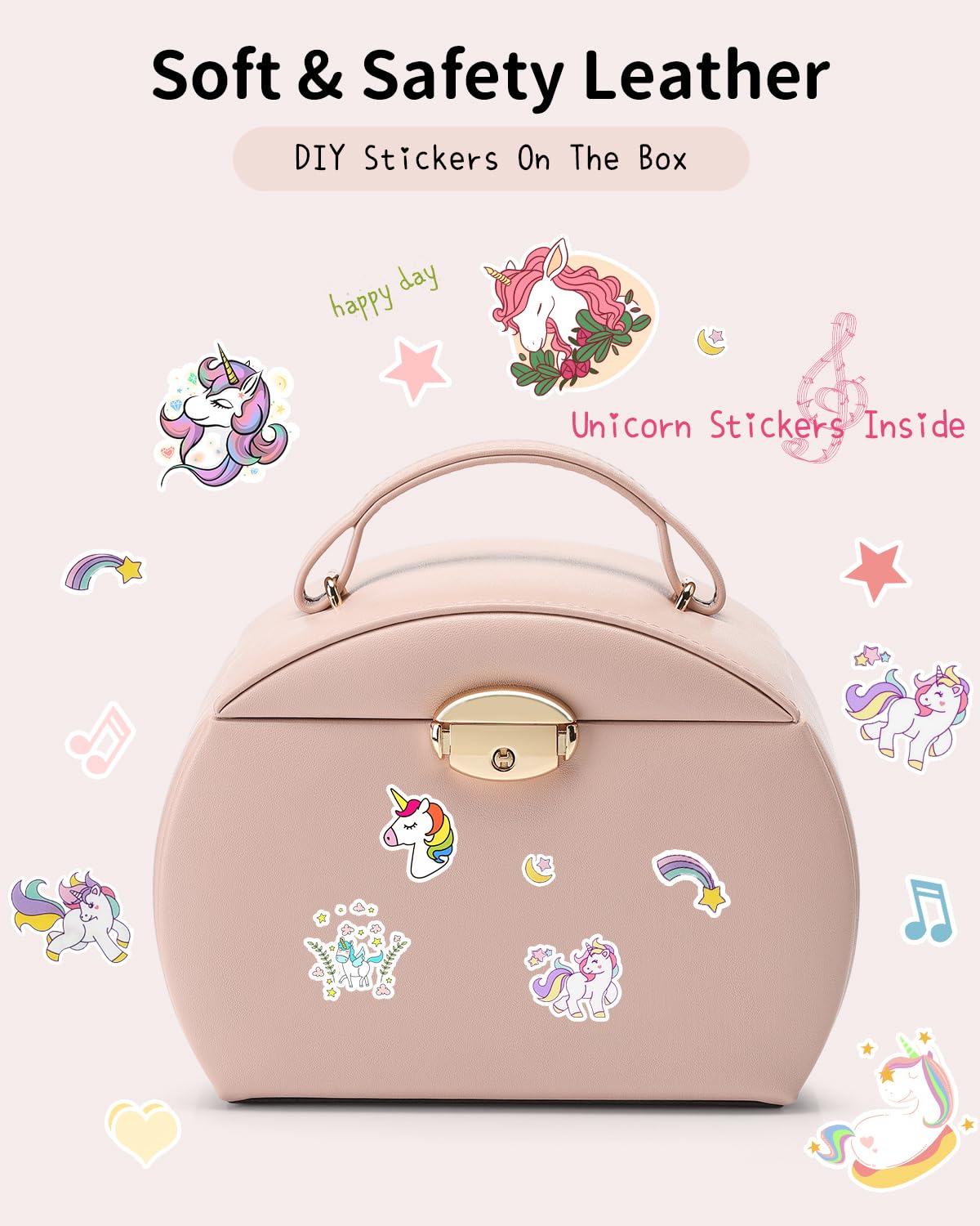 Vlando Girls Jewelry Box with Drawer - Musical Ballerina Jewelry Organizer with Stickers, Pink Gift Box for Kids & Teens | Perfect for Bedroom Decor, Birthday Gifts & Jewelry Storage