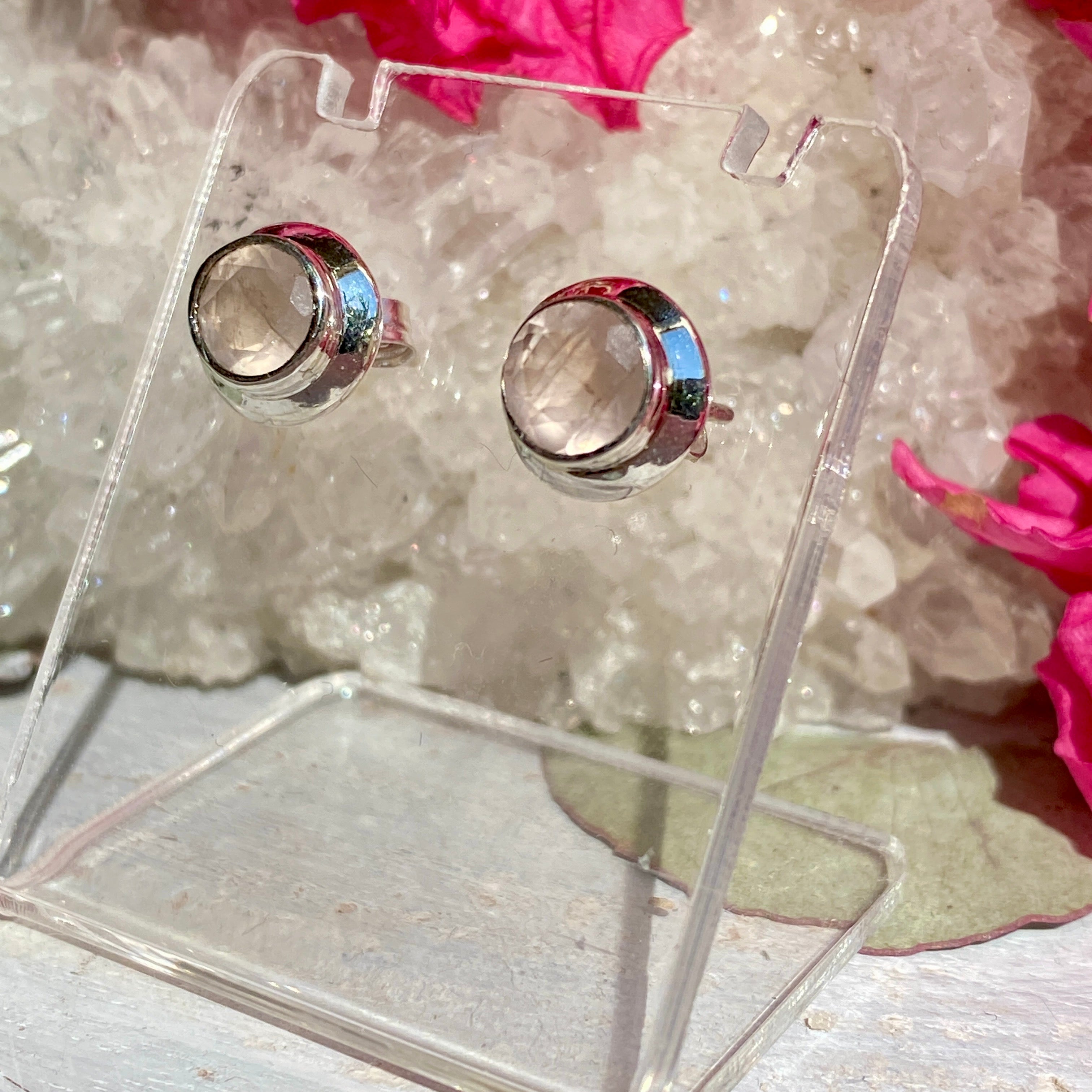 Rose Quartz Round Faceted Stud Earrings - Natural Gemstone Jewelry for Women - Perfect for Everyday Wear, Gifts & Special Occasions