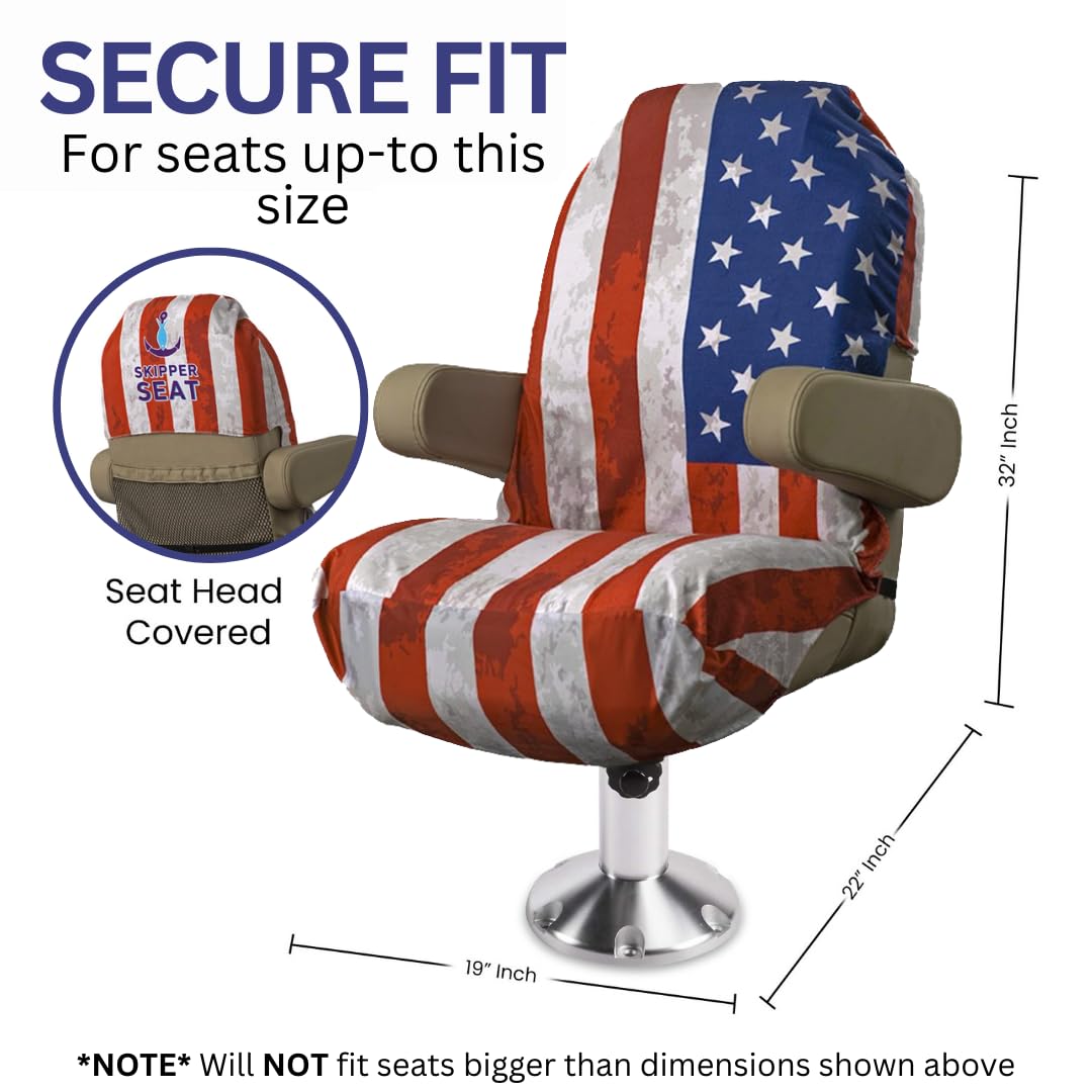 Premium Microfiber Boat Seat Cover with USA Flag Design - Quick-Drying, Universal Fit for Captain's Chairs & Pontoon Boats - Perfect for Fishing, Yachting & Water Sports Protection