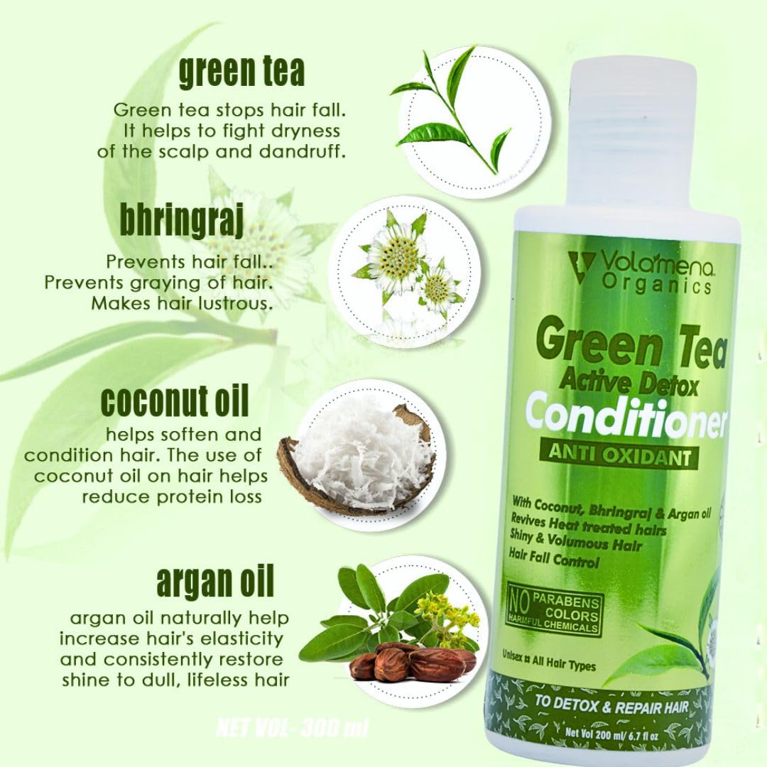 Volamena Green Tea Detox Hair Conditioner for Dry Hair & Dandruff Control - 200ml | Nourishing Treatment for Men & Women | Perfect for Daily Hair Care & Scalp Health