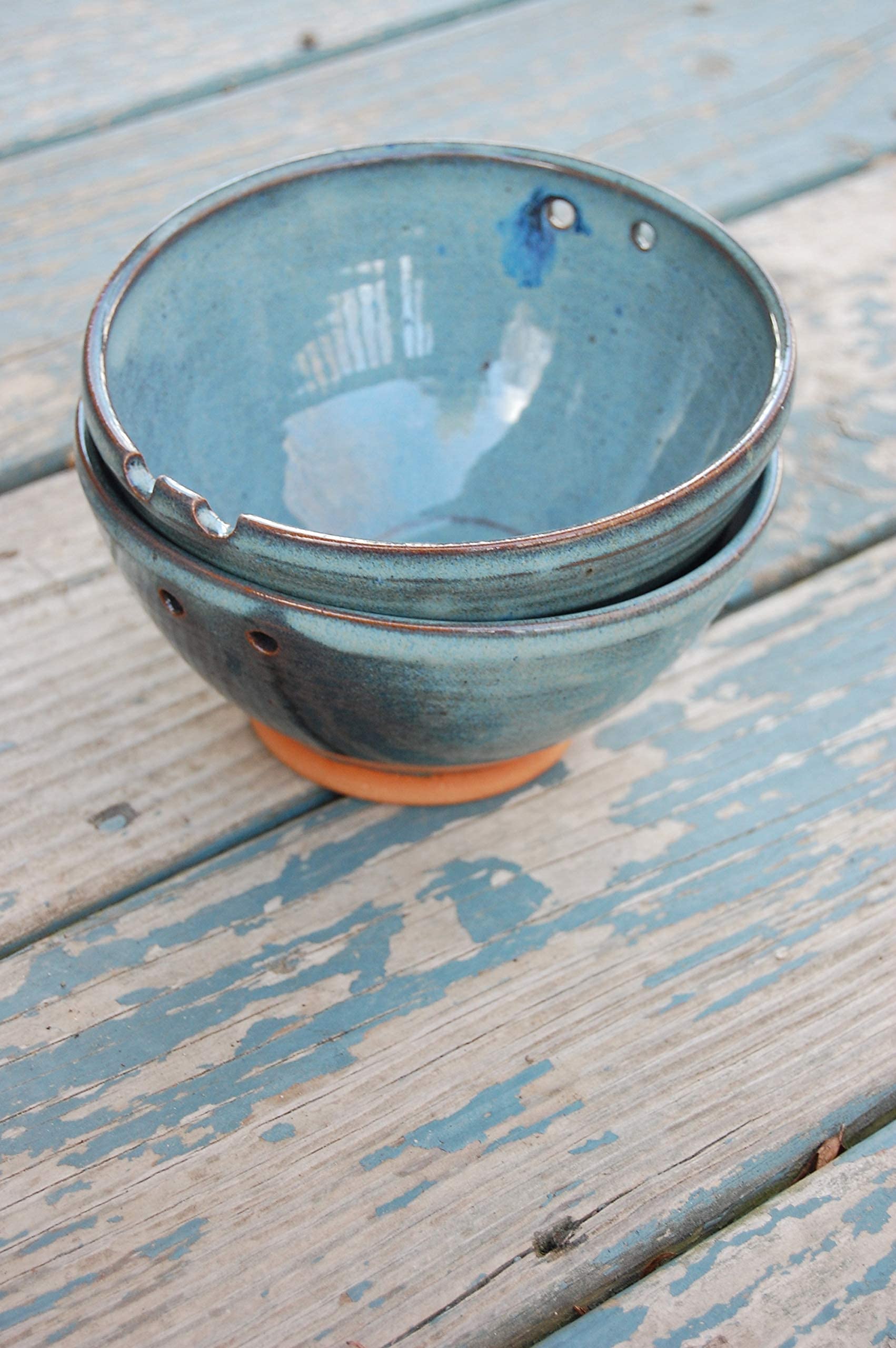 Handmade Slate Blue Ceramic Noodle Bowl - Artisan Ramen Bowl with Chopstick Holder - North Carolina Pottery for Asian Cuisine & Home Dining