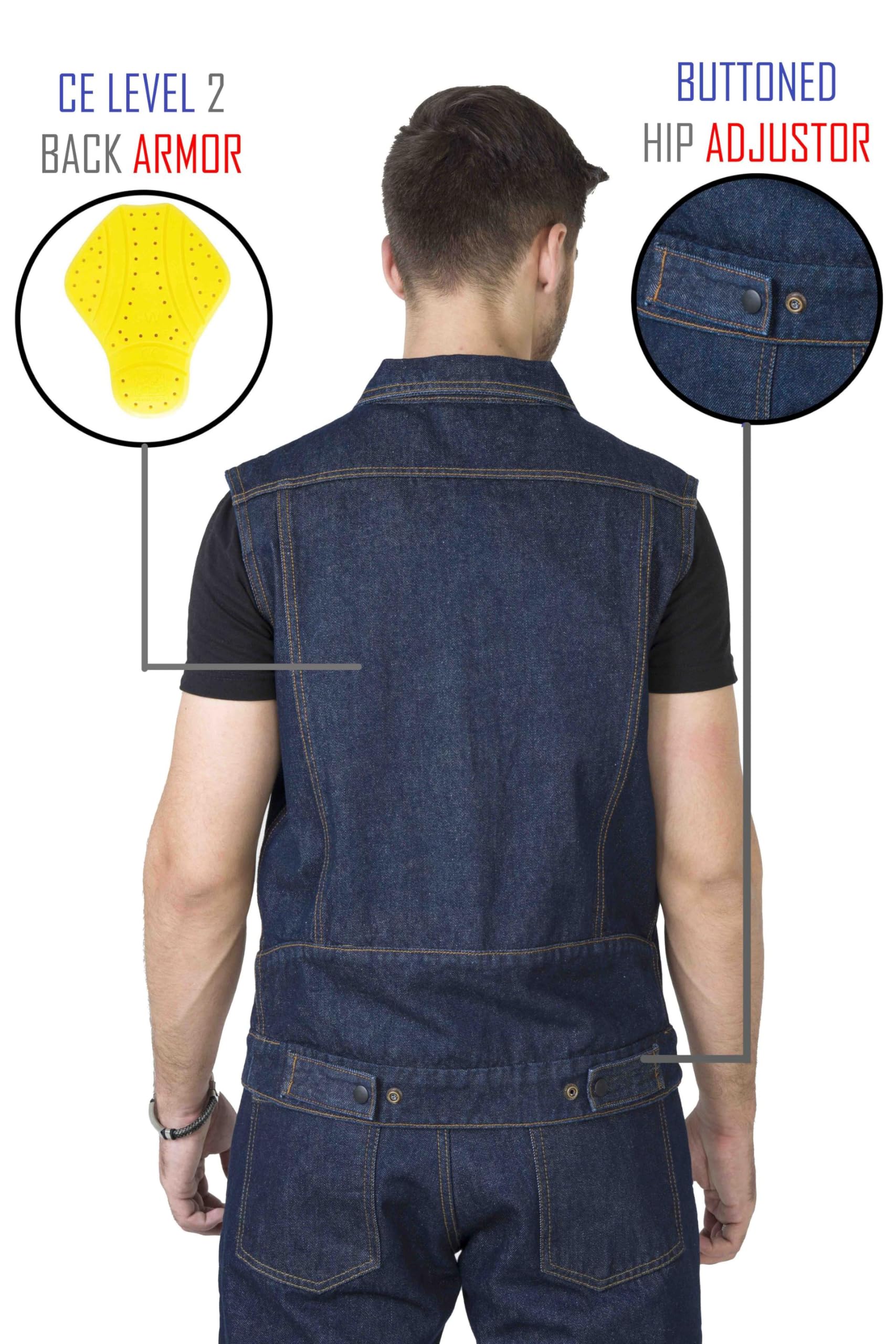 WICKED STOCK Men's Denim Vest True-Blue | Casual Motorcycle Vest | Durable Motorcycle Gear for Men | Perfect for Riding & Outdoor Adventures