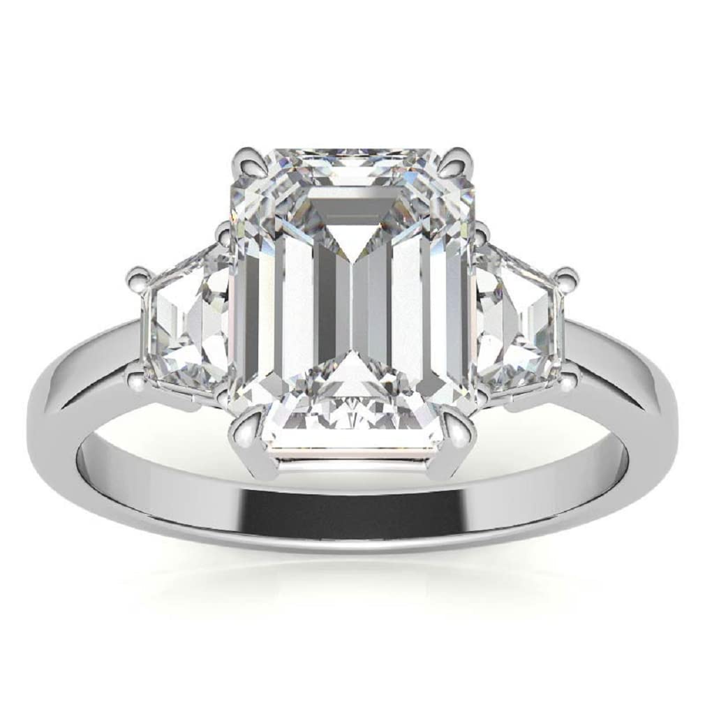 10K Solid White Gold Handmade Emerald Cut Moissanite Engagement Ring - 2.0 CT Solitaire Wedding Band for Women - Bridal Proposal Ring Set - Perfect for Anniversary, Valentine's Day & Special Occasions