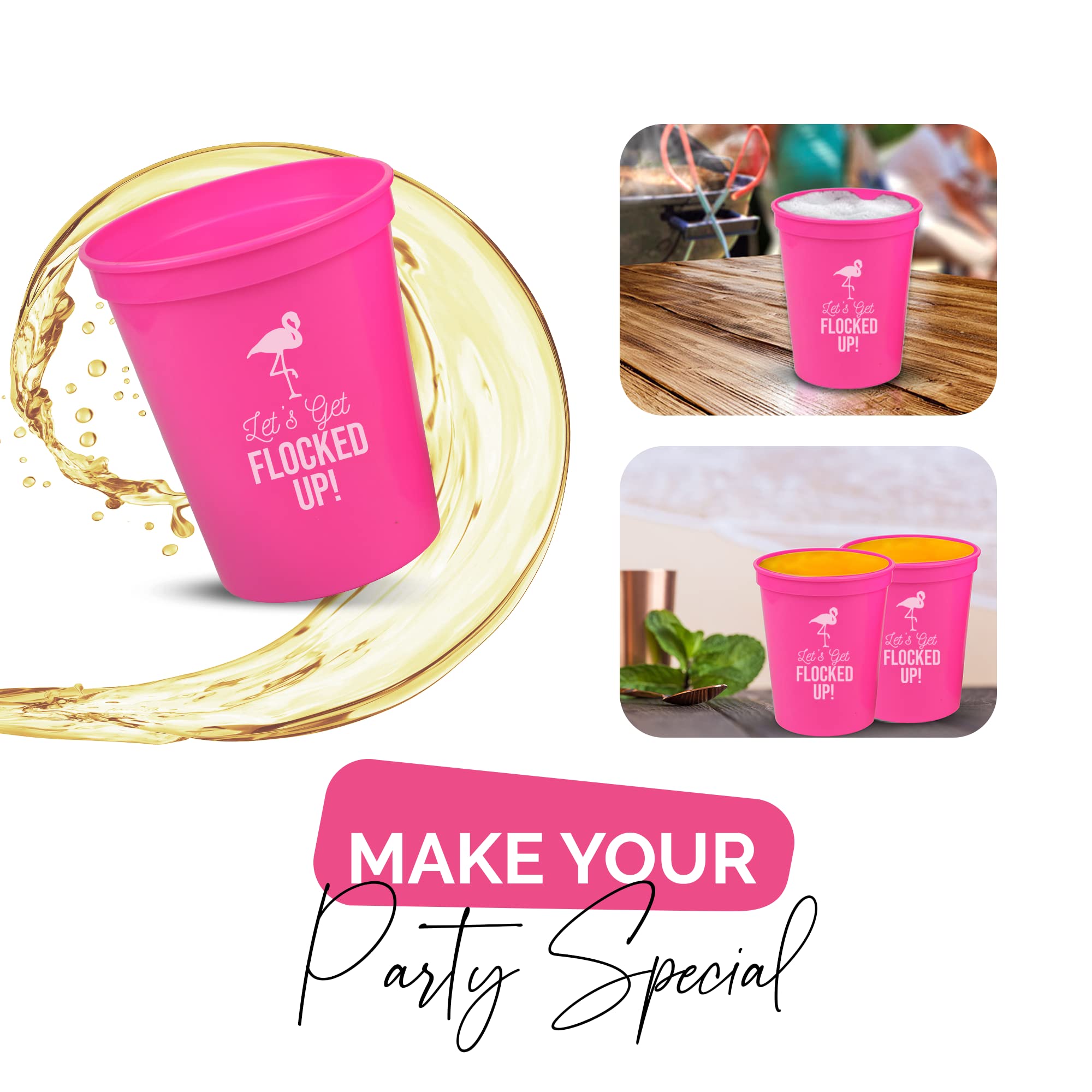 Flamingo Party Cups Set of 12 - 16oz Pink Plastic Cups for Birthday, Bachelorette & Tropical Themed Parties - Fun Summer Drinkware for Pool Parties, Beach Events & Flamingo Decorations