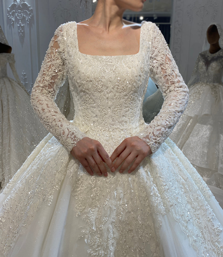 Elegant 2022 Beaded Wedding Dress | Full Lace Bridal Gown for Bride | Perfect for Church Ceremony & Beach Weddings