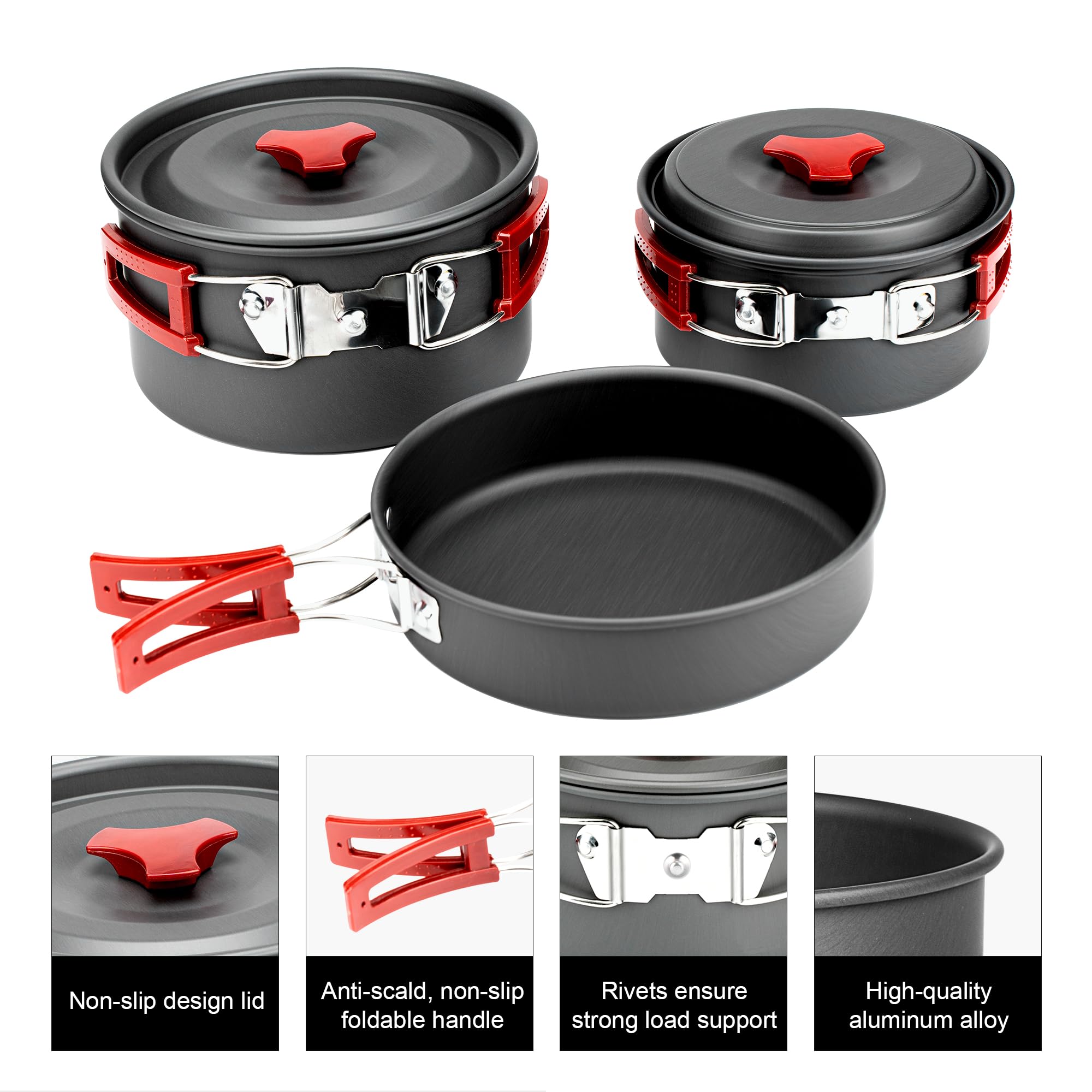 Alocs Lightweight Camping Cookware Set - Portable Outdoor Cooking Kit with Accessories for Backpacking, Hiking, Picnic & Camping | Durable Camp Stove Cookware for RV Trips, Family Campouts & Wilderness Adventures