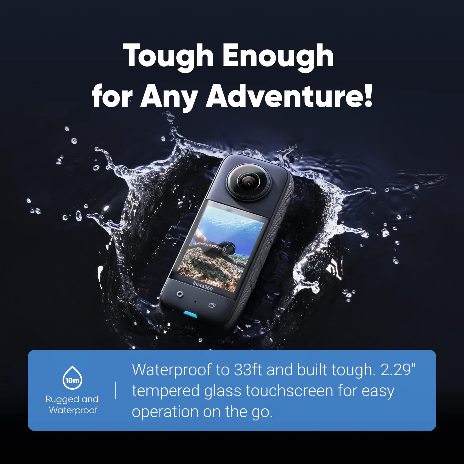 Insta360 X3 Waterproof 360 Action Camera - 5.7K HDR Video, 72MP Photos, 4K Single-Lens Mode, 60fps Me Mode, Stabilization, 2.29