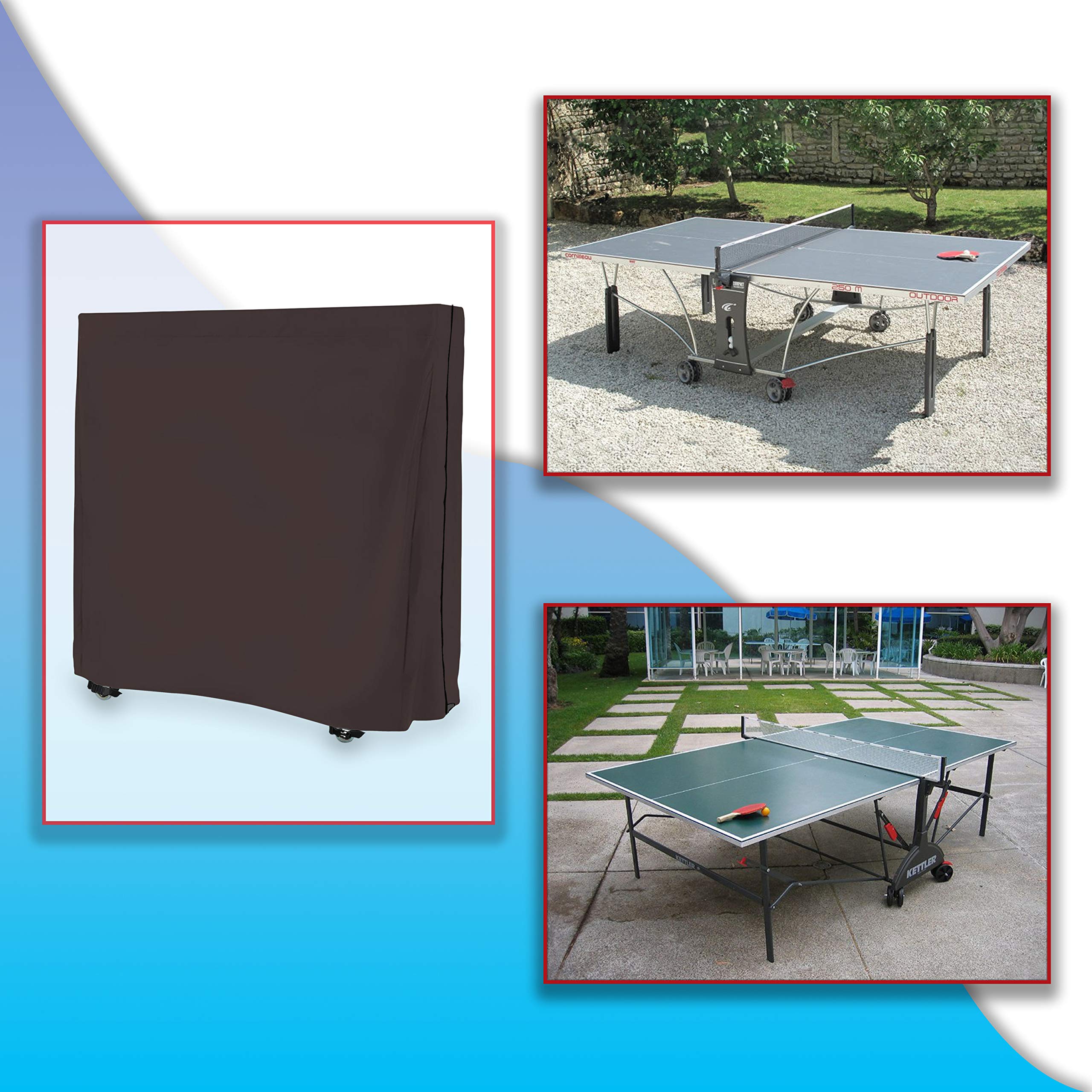 Premium Waterproof & UV Resistant Ping Pong Table Cover - Heavy Duty 12oz PVC Fabric with Air Pockets & Drawstring for Indoor/Outdoor Table Tennis Protection - Fits Standard Sizes, Withstands Winds & Storms (Coffee Brown) - Perfect for Backyard, Garage, or Club Use