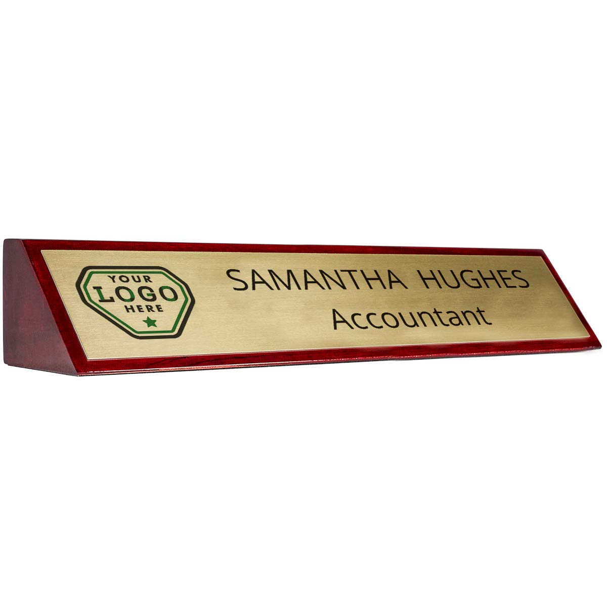 Premium Rosewood Desk Name Plate - Engraved Gold Wedge Sign (10x2