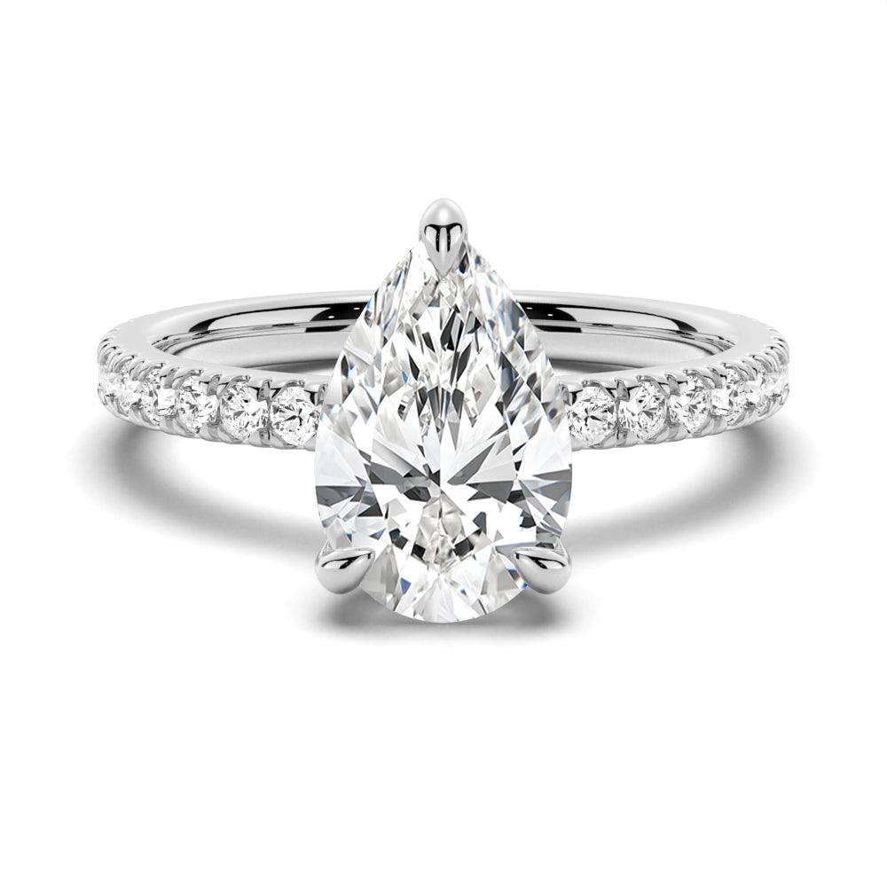 Pear Shaped Moissanite Engagement Ring with Pavé Band & Hidden Halo - Elegant Wedding Jewelry for Proposals, Anniversaries & Special Occasions