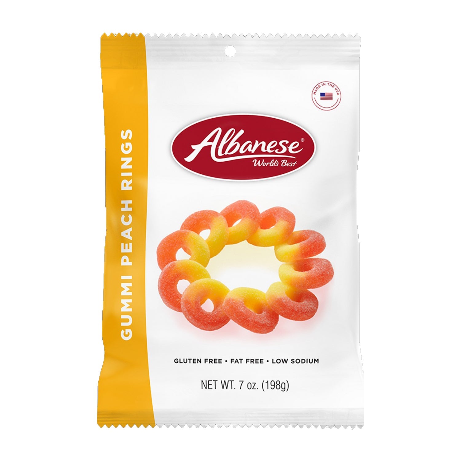 Albanese Peach Gummy Rings - 7oz Bag (12 Count) | Soft & Chewy Candy for Parties, Snacks & Gifts