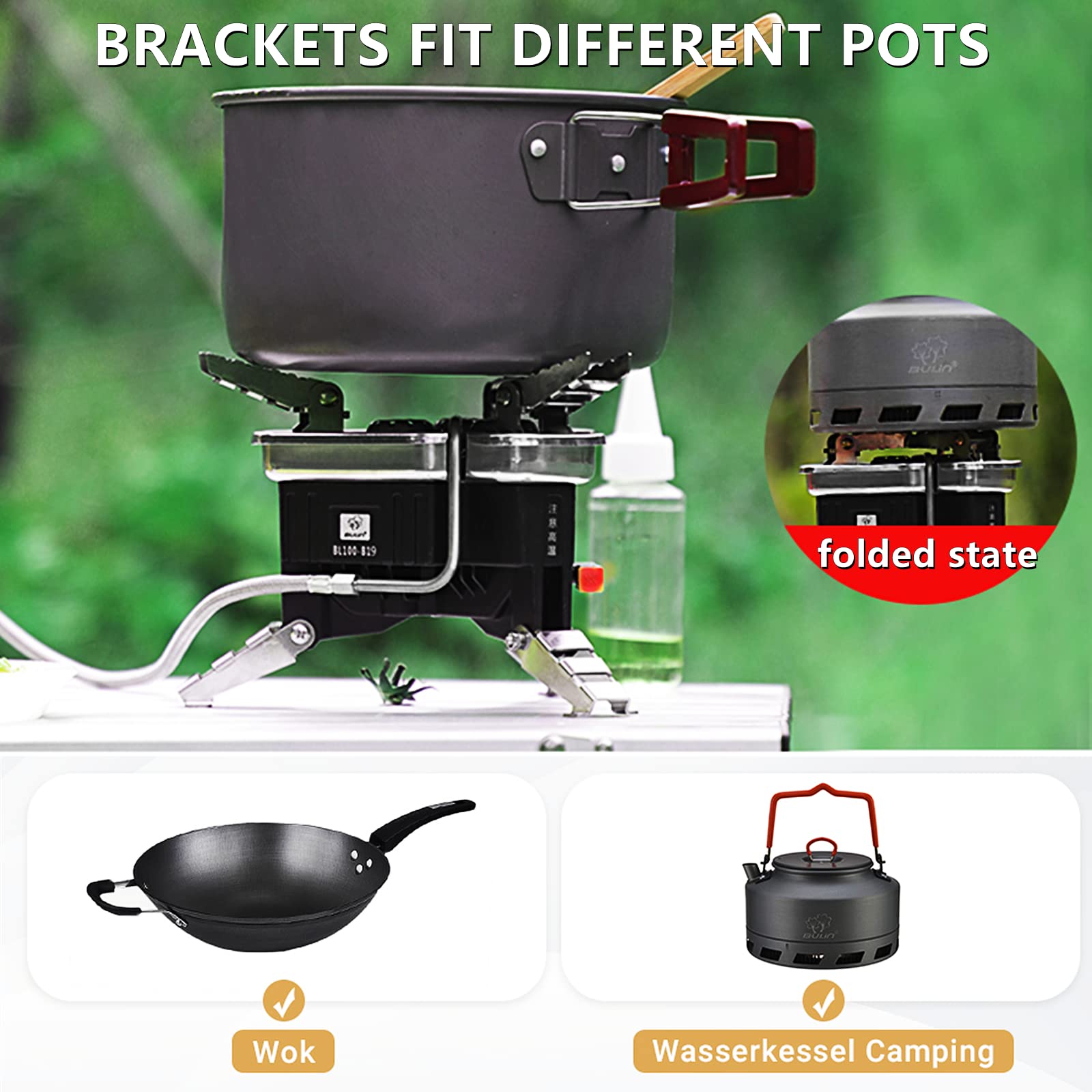 Portable Bulin Gas Camping Stove with Piezo Ignition - Foldable Outdoor Windproof Burner for Camping, Hiking, Backpacking & Picnics - Perfect for Cooking Meals in Nature