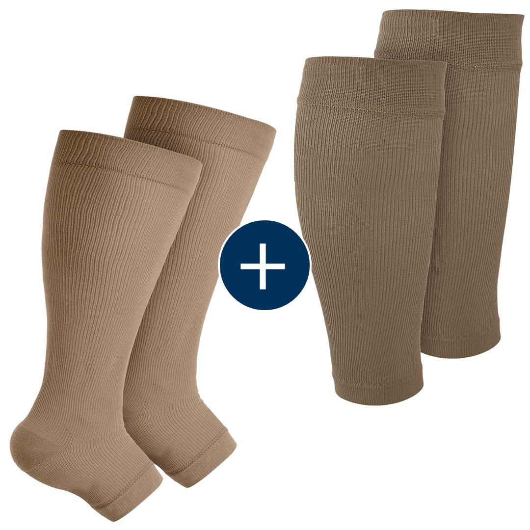 Pembrook Plus Size Compression Toeless Socks & Sleeves Bundle for Women - 3-Pack Breathable Non-Slip Foot & Leg Support for Running, Yoga, and Post-Workout Recovery