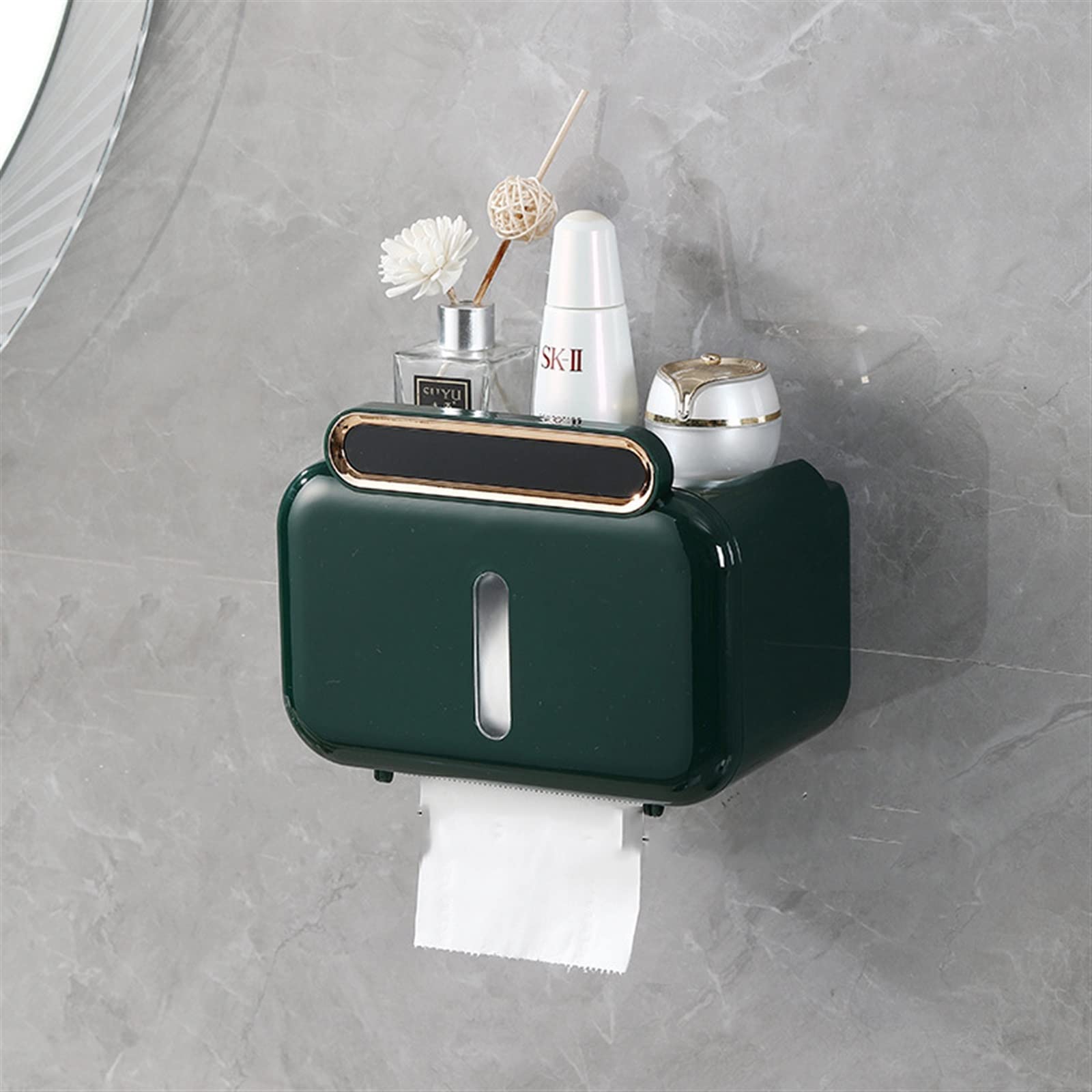 KTTGYRE Wall-Mounted Toilet Paper Holder - Waterproof Bathroom Tissue Dispenser with No-Drill Installation, Space-Saving Design for Small Bathrooms - Perfect for Home, RV, and Office Use