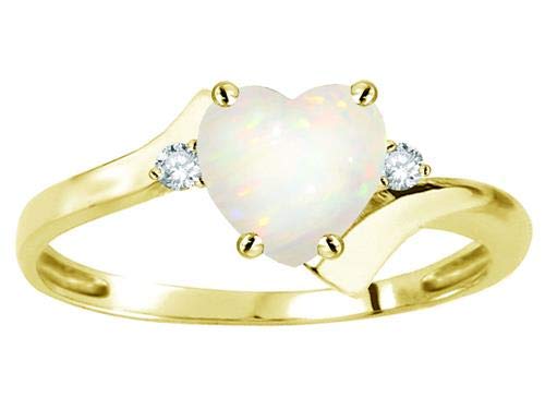 Star K 6mm Genuine Opal Heart Shaped Bypass Ring in 10kt Gold - Perfect for Valentine's Day Gifts & Anniversary Jewelry