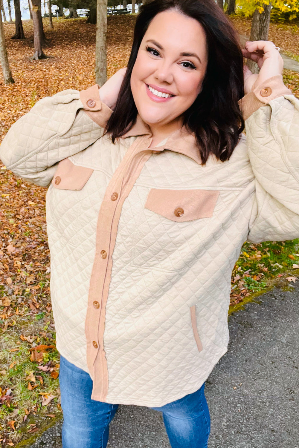 Eyes On You Taupe Quilted Knit Button Down Shacket - Stylish Women's Lightweight Jacket for Fall & Winter Fashion, Office Wear and Casual Outfits