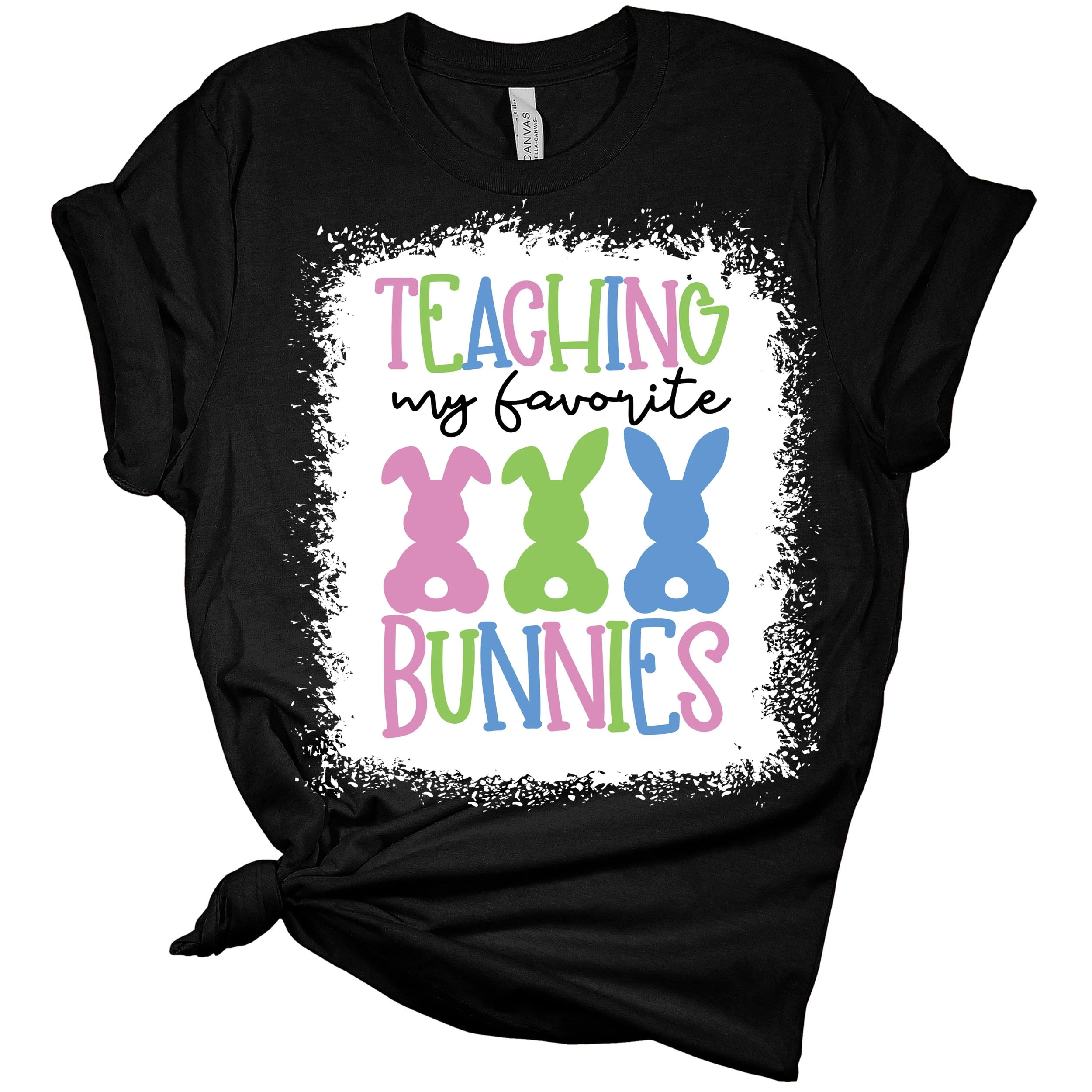 GyftWear Women's Easter Bunny Teacher T-Shirt - Cute Graphic Tee with 'Teaching My Favorite Bunnies' Design - Perfect for Easter Classroom Outfits & Teacher Appreciation Gifts