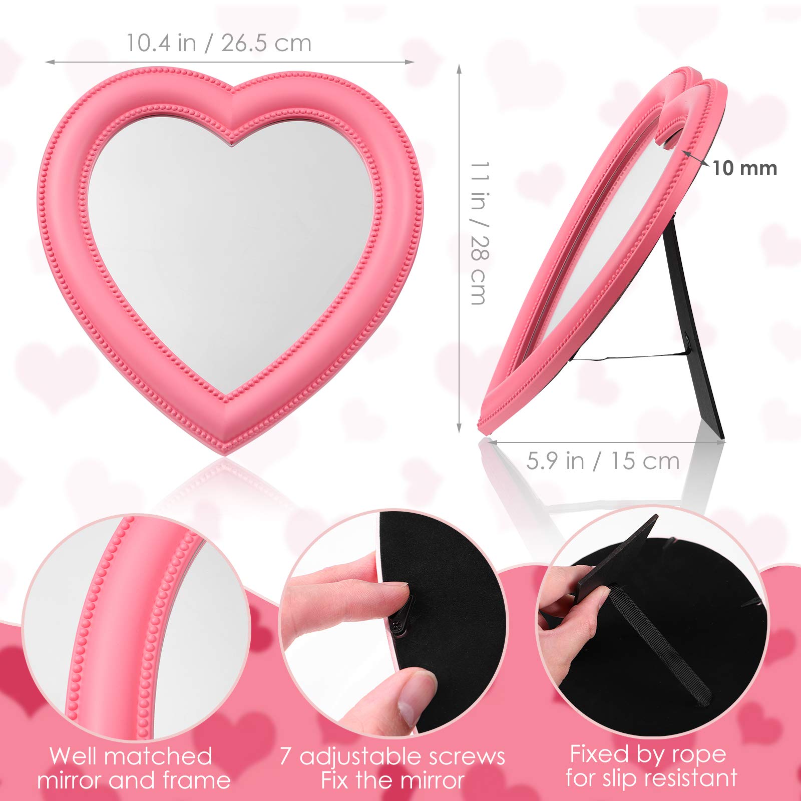 10-Inch Heart Shaped Vanity Mirror - Adjustable Tabletop Makeup Mirror with LED Lights for Bedroom, Bathroom & Dressing Room | Portable Cosmetic Mirror for Home & Travel Use